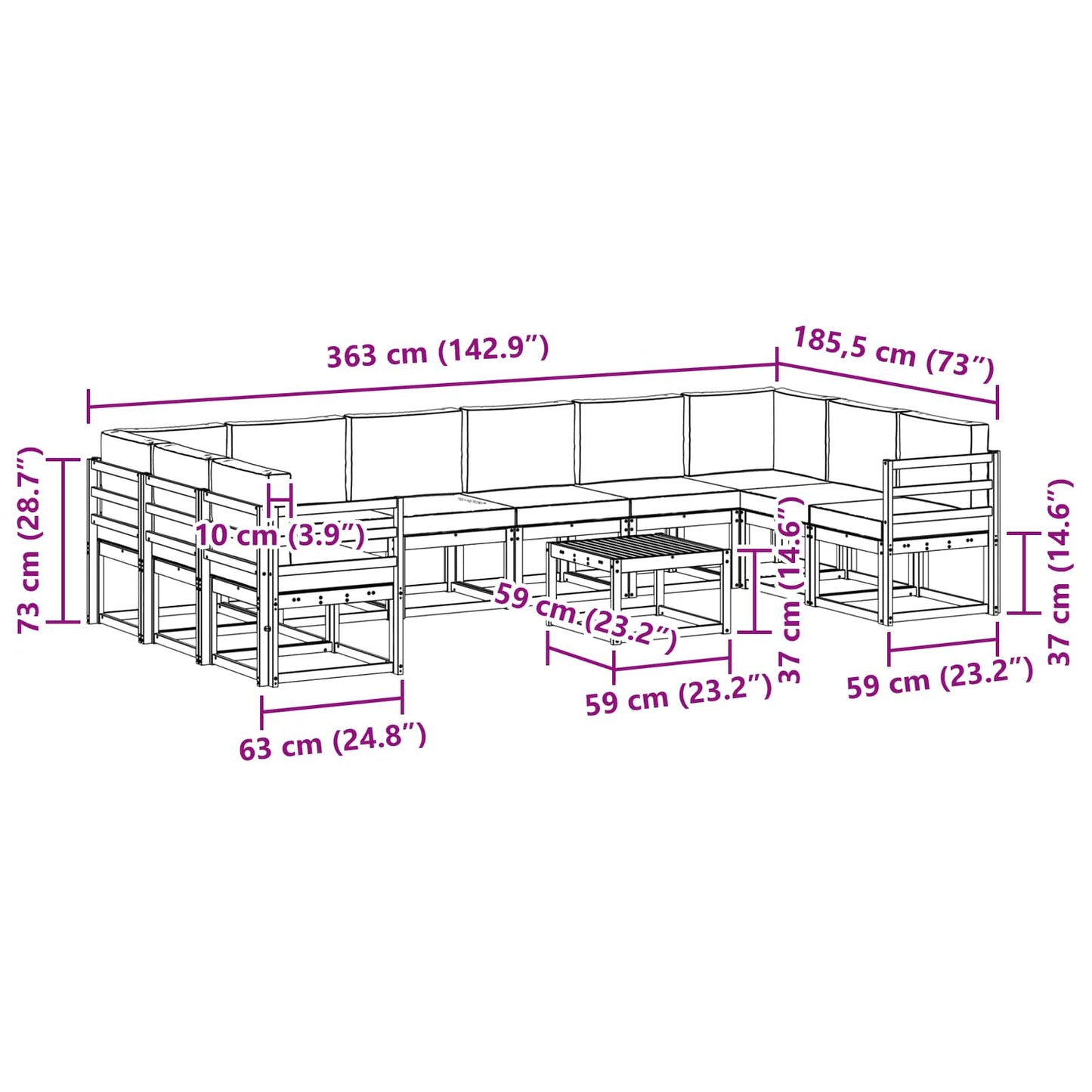Outdoor-Sofagarnitur 11 stk. Natur und Anthrazit