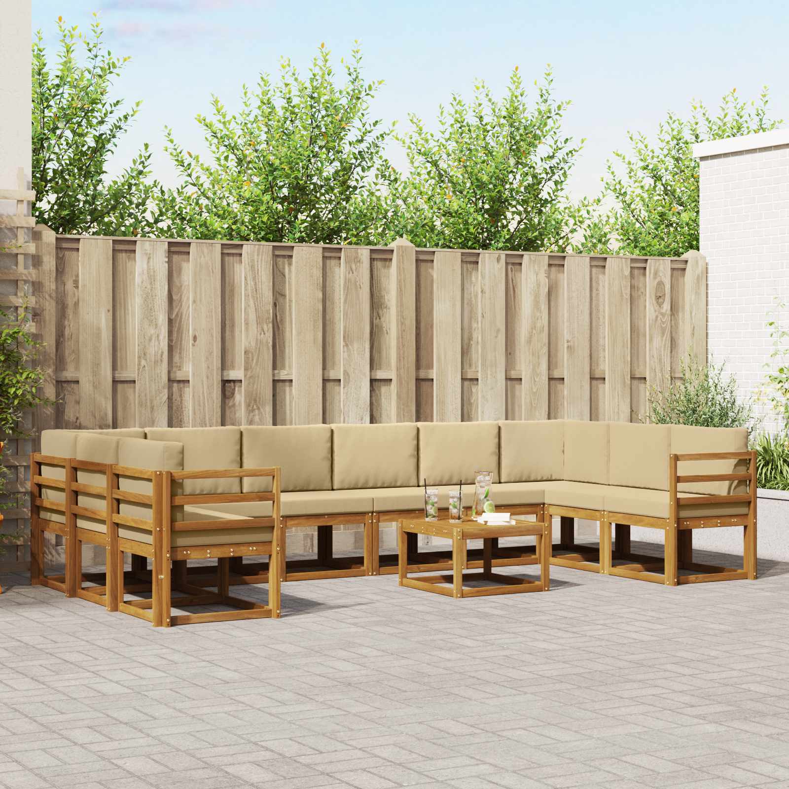 Outdoor-Sofagarnitur mit Kissen 11 pcs Natur und Beige