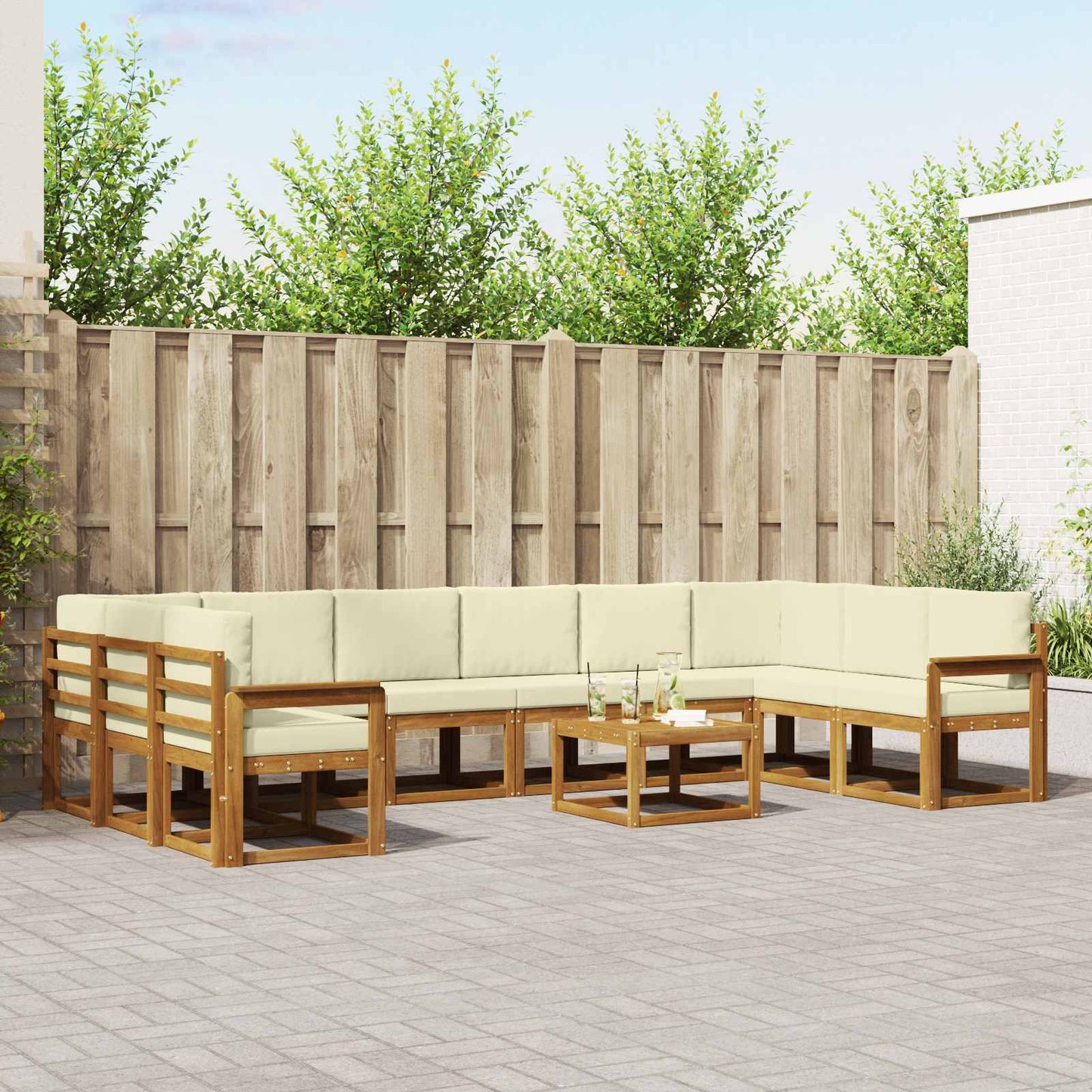 Outdoor-Sofagarnitur 11 stk. Natur und Creme