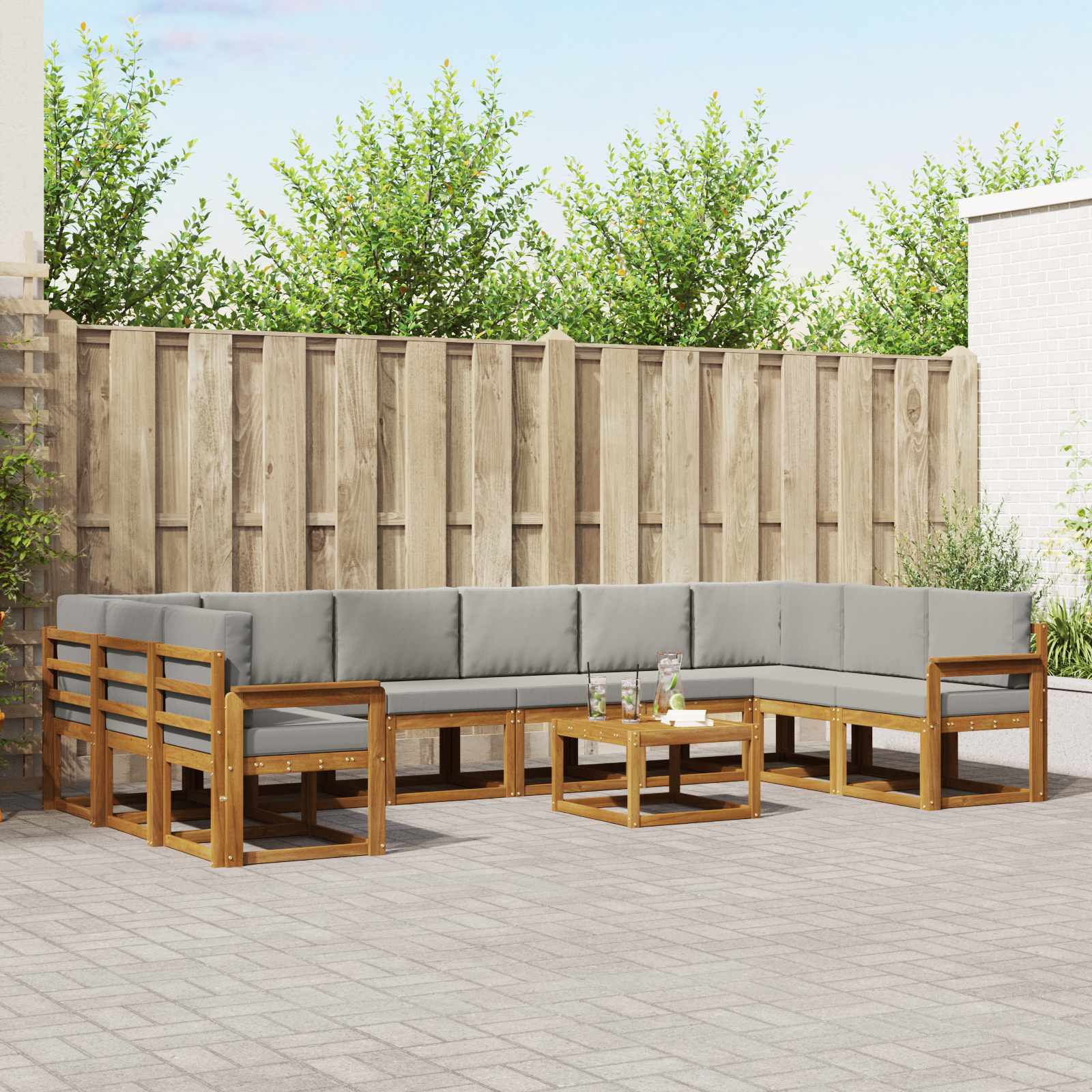 Outdoor-Sofagarnitur mit Kissen 11 pcs Natürlich und Hellgrau
