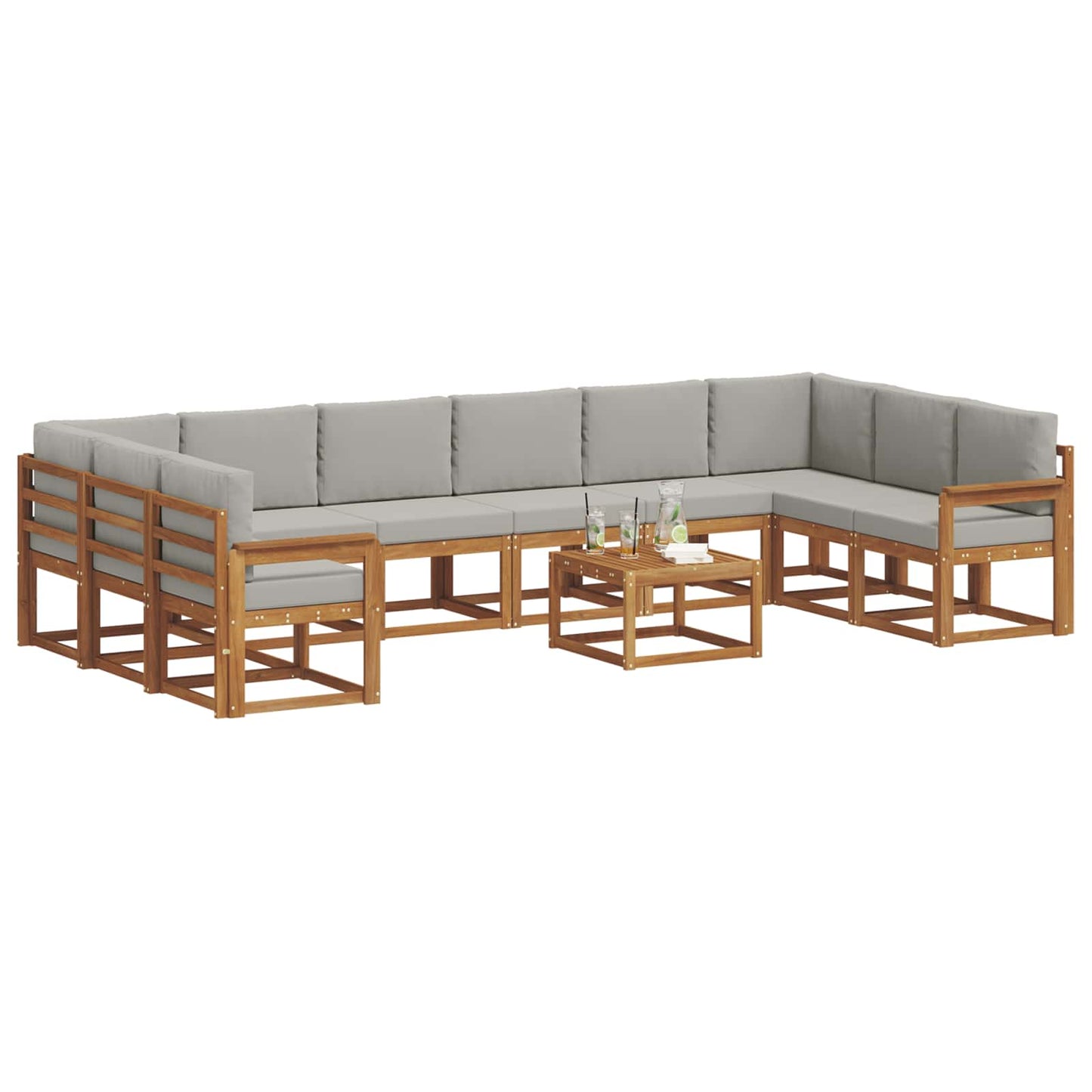 Outdoor-Sofagarnitur mit Kissen 11 pcs Natürlich und Hellgrau