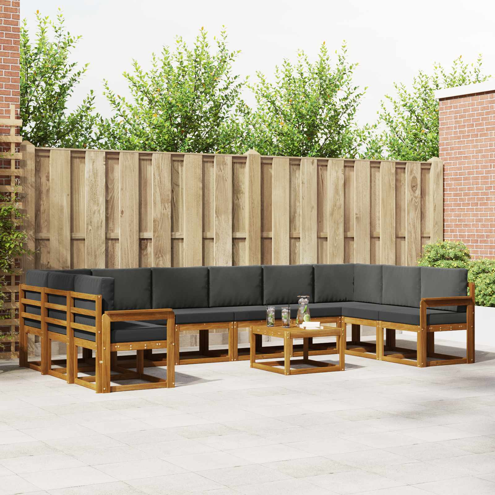 Outdoor-Sofagarnitur 11 stk. Natur und Anthrazit