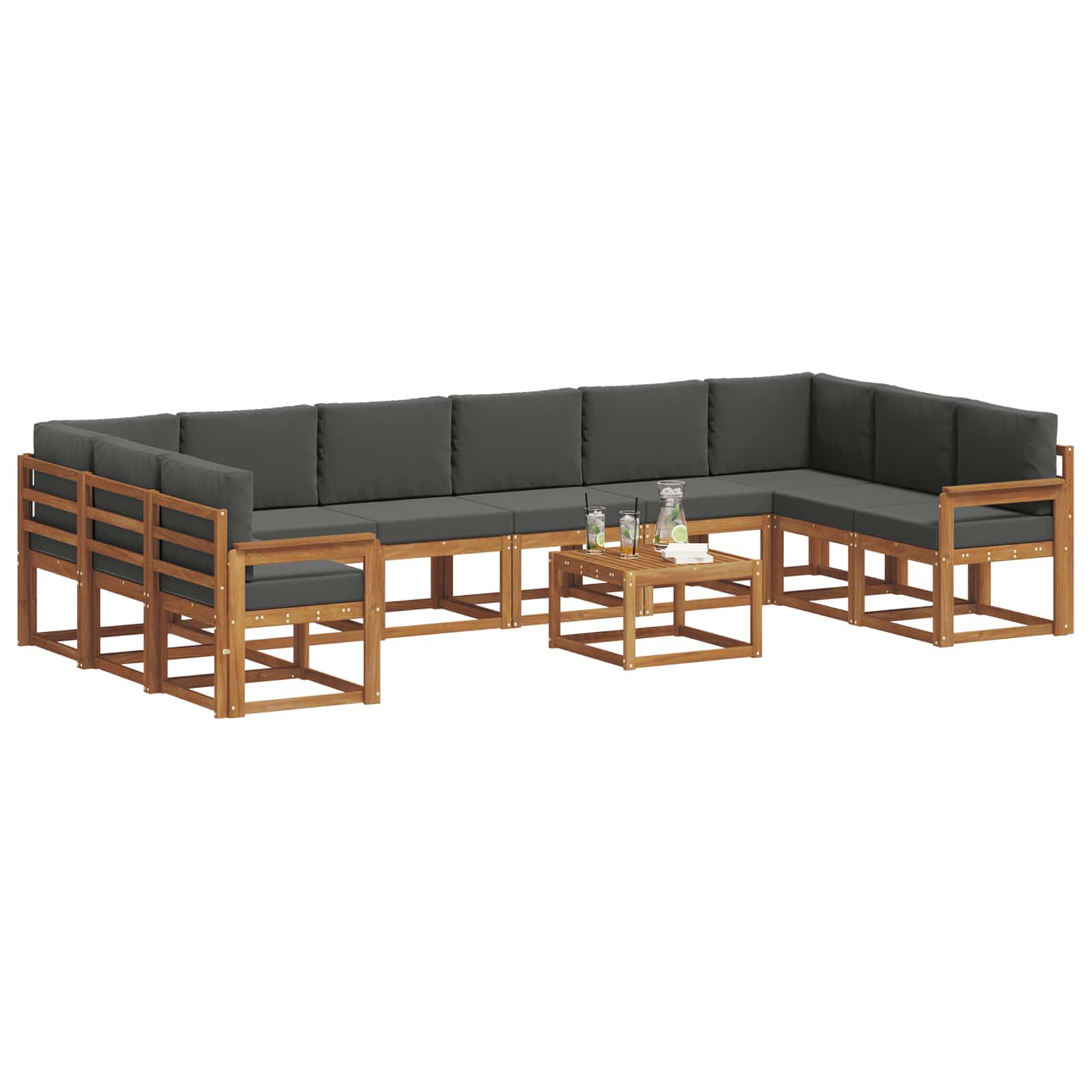 Outdoor-Sofagarnitur 11 stk. Natur und Anthrazit