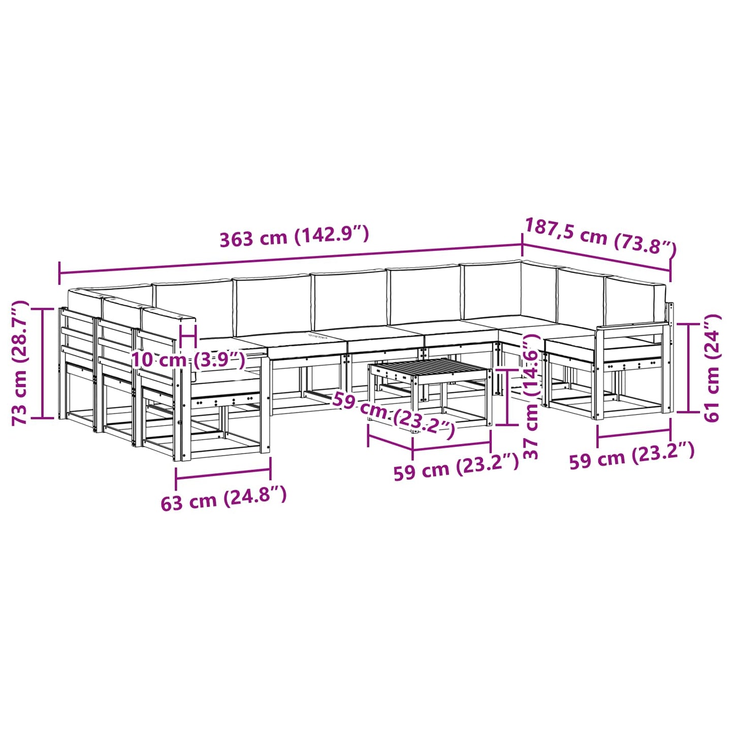 Outdoor-Sofagarnitur 11 stk. Natur und Anthrazit