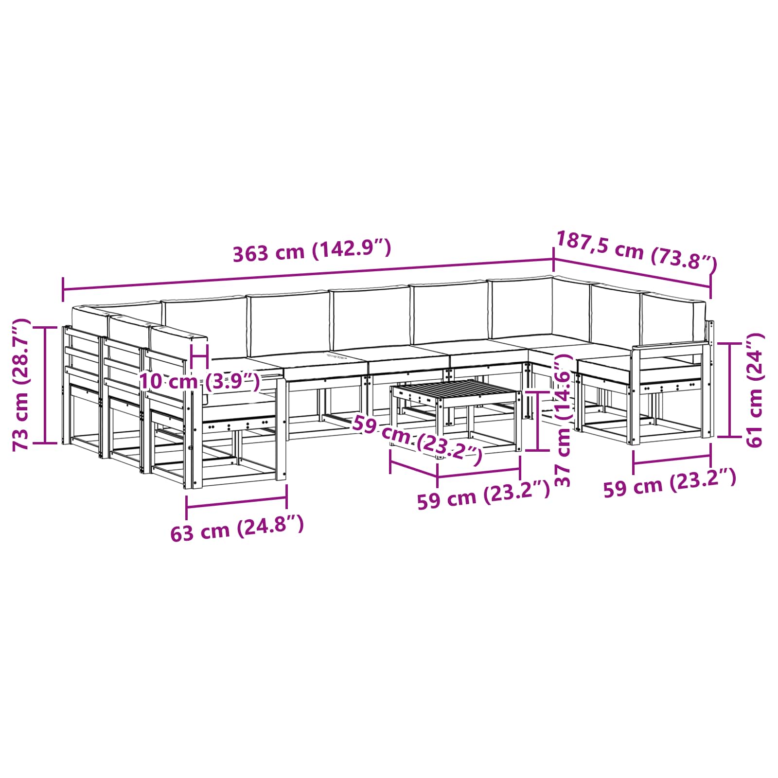 Outdoor-Sofagarnitur 11 stk. Natur und Anthrazit