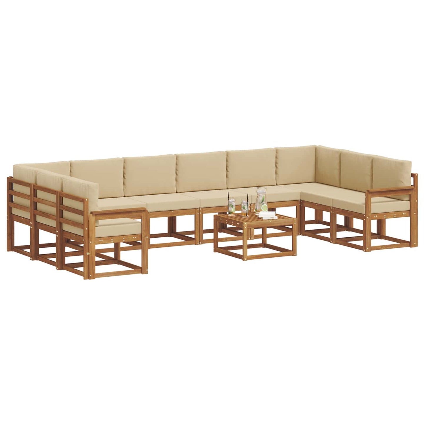 Outdoor-Sofagarnitur mit Kissen 11 pcs Natur und Beige
