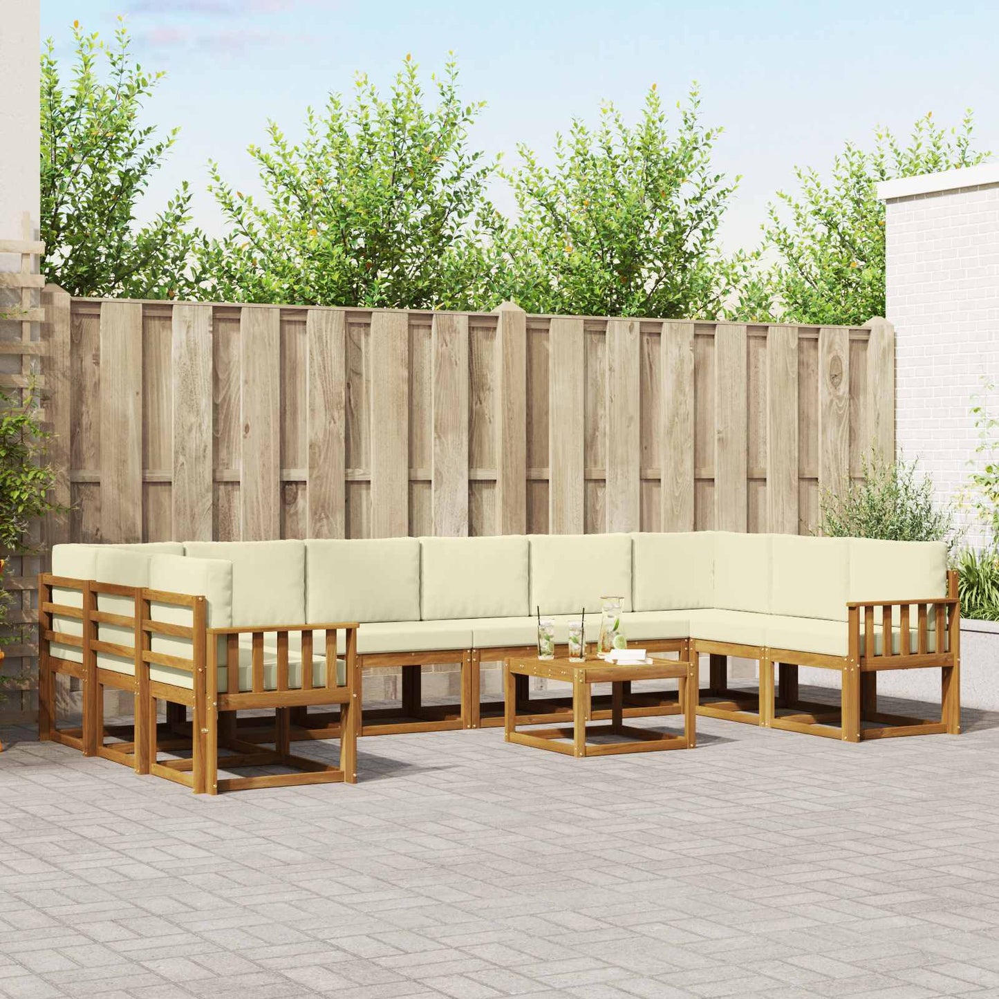 Outdoor-Sofagarnitur 11 stk. Natur und Creme