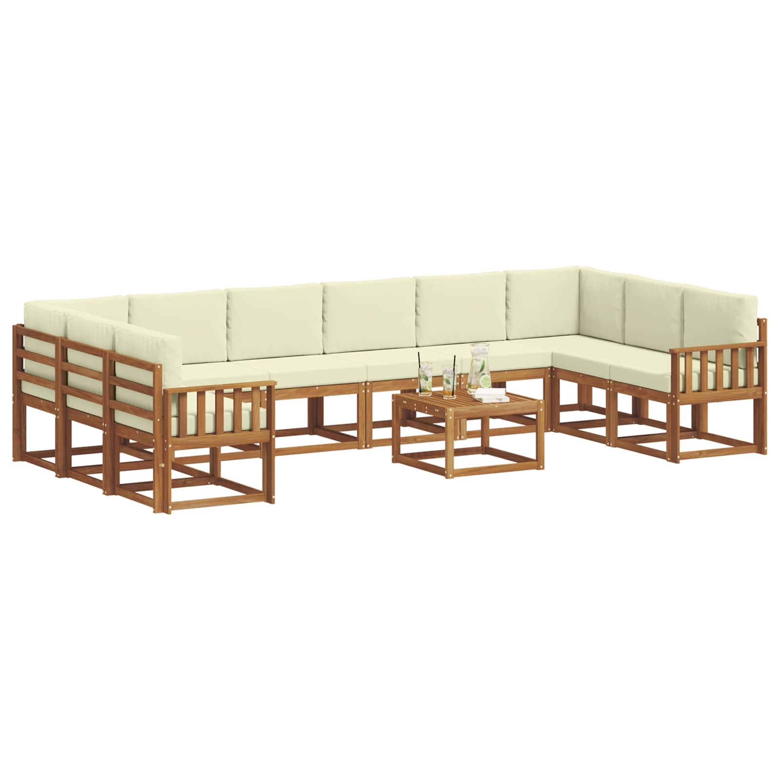 Outdoor-Sofagarnitur 11 stk. Natur und Creme