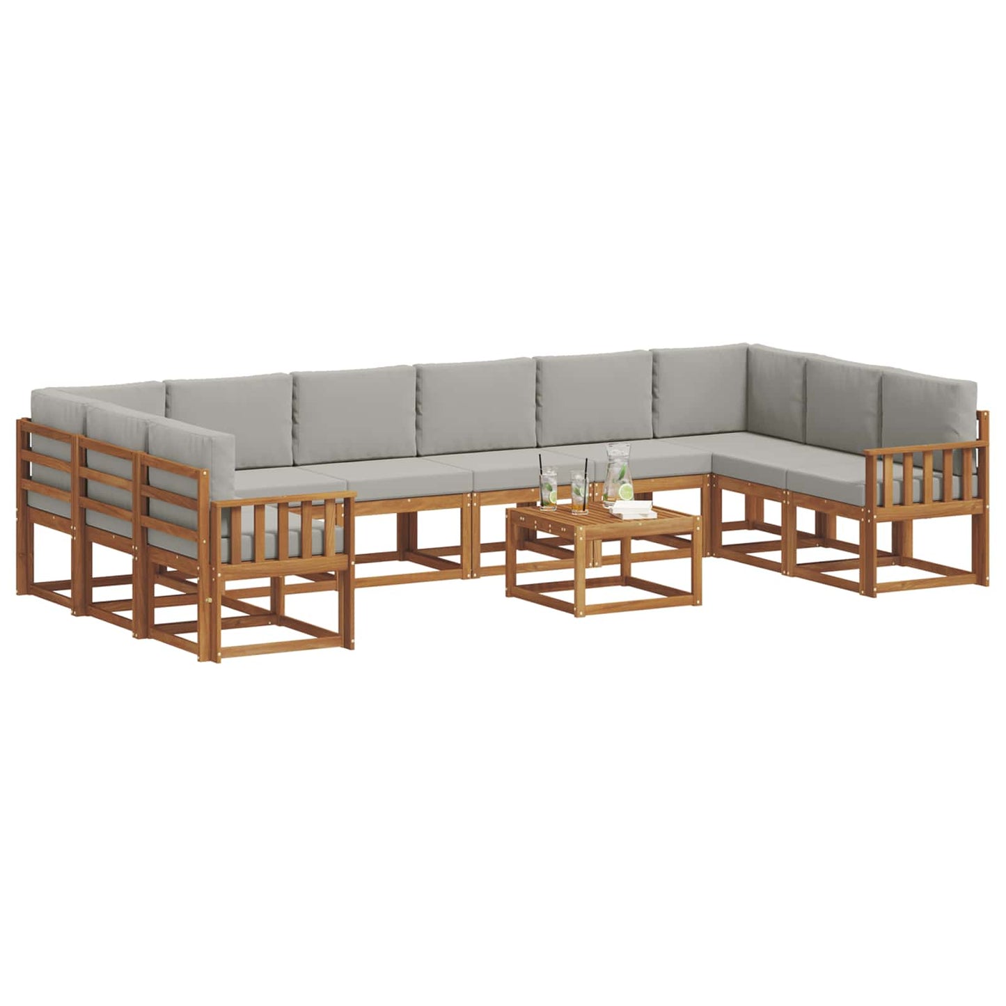 Outdoor-Sofagarnitur mit Kissen 11 pcs Natürlich und Hellgrau