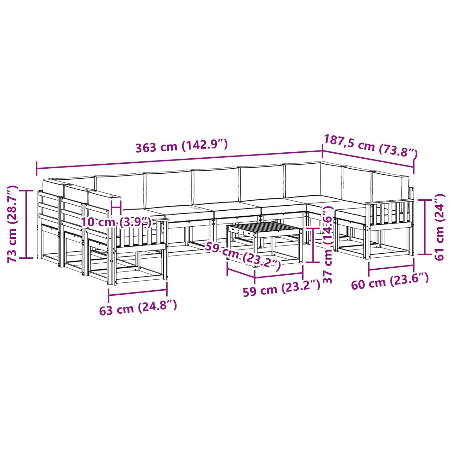 Outdoor-Sofagarnitur 11 stk. Natur und Anthrazit