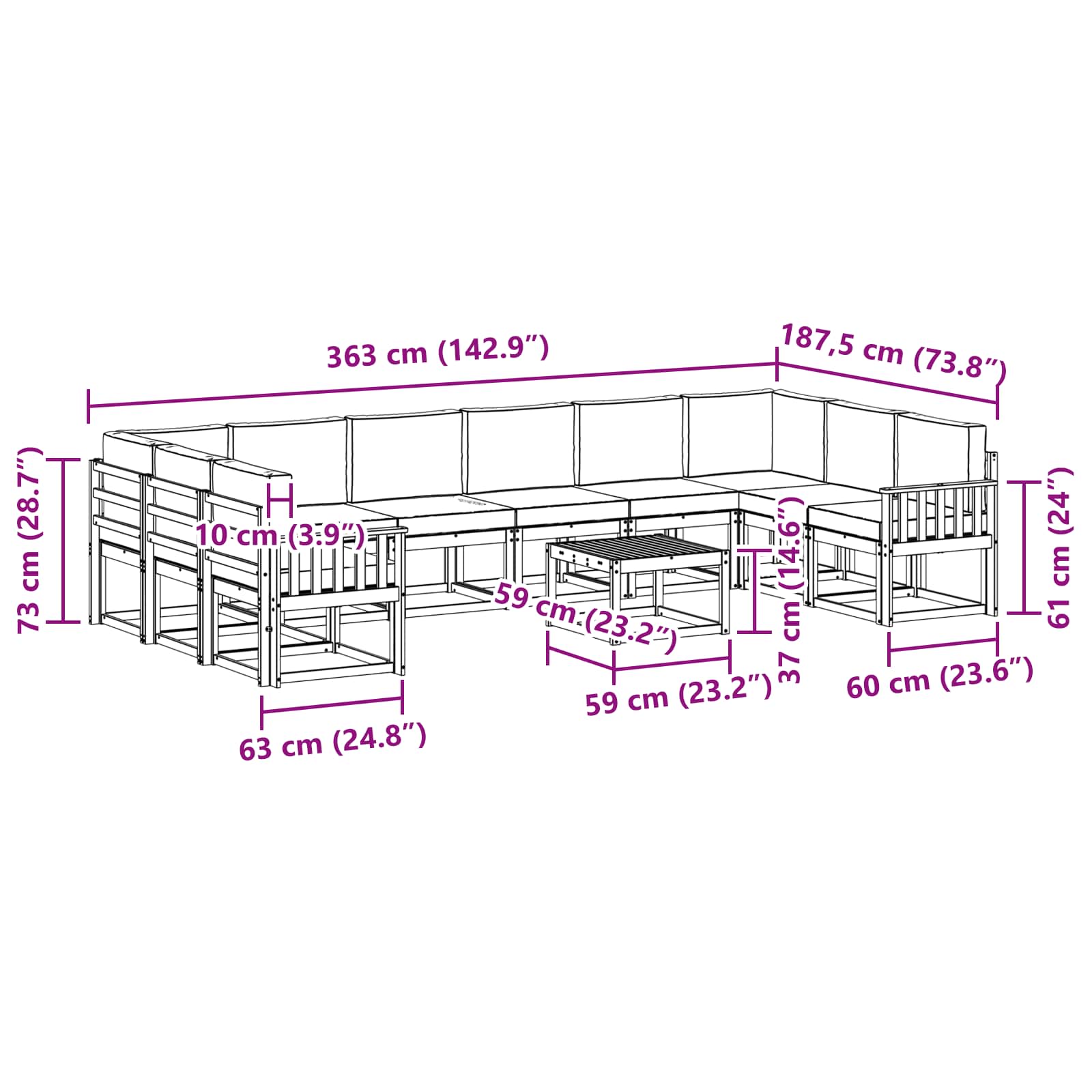 Outdoor-Sofagarnitur 11 stk. Natur und Anthrazit
