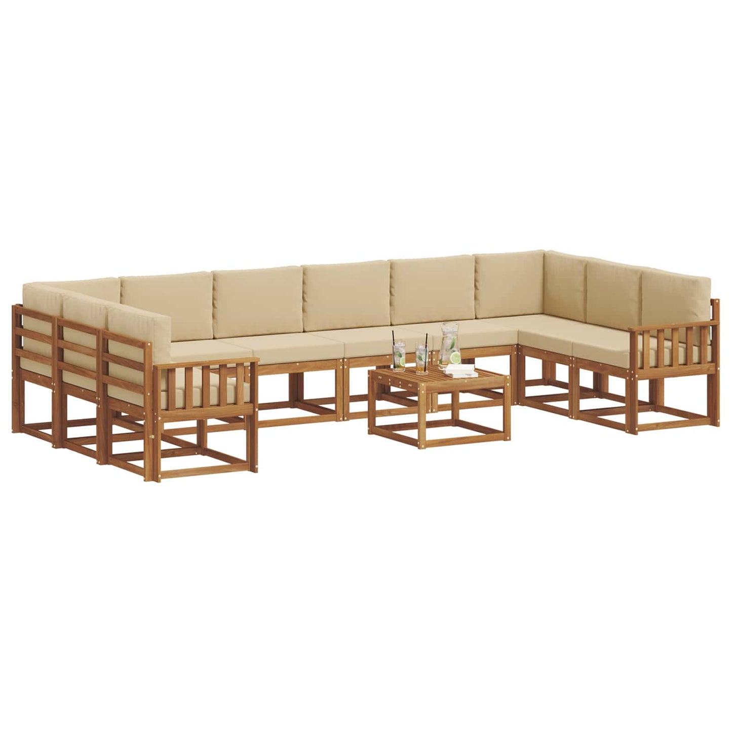 Outdoor-Sofagarnitur mit Kissen 11 pcs Natur und Beige