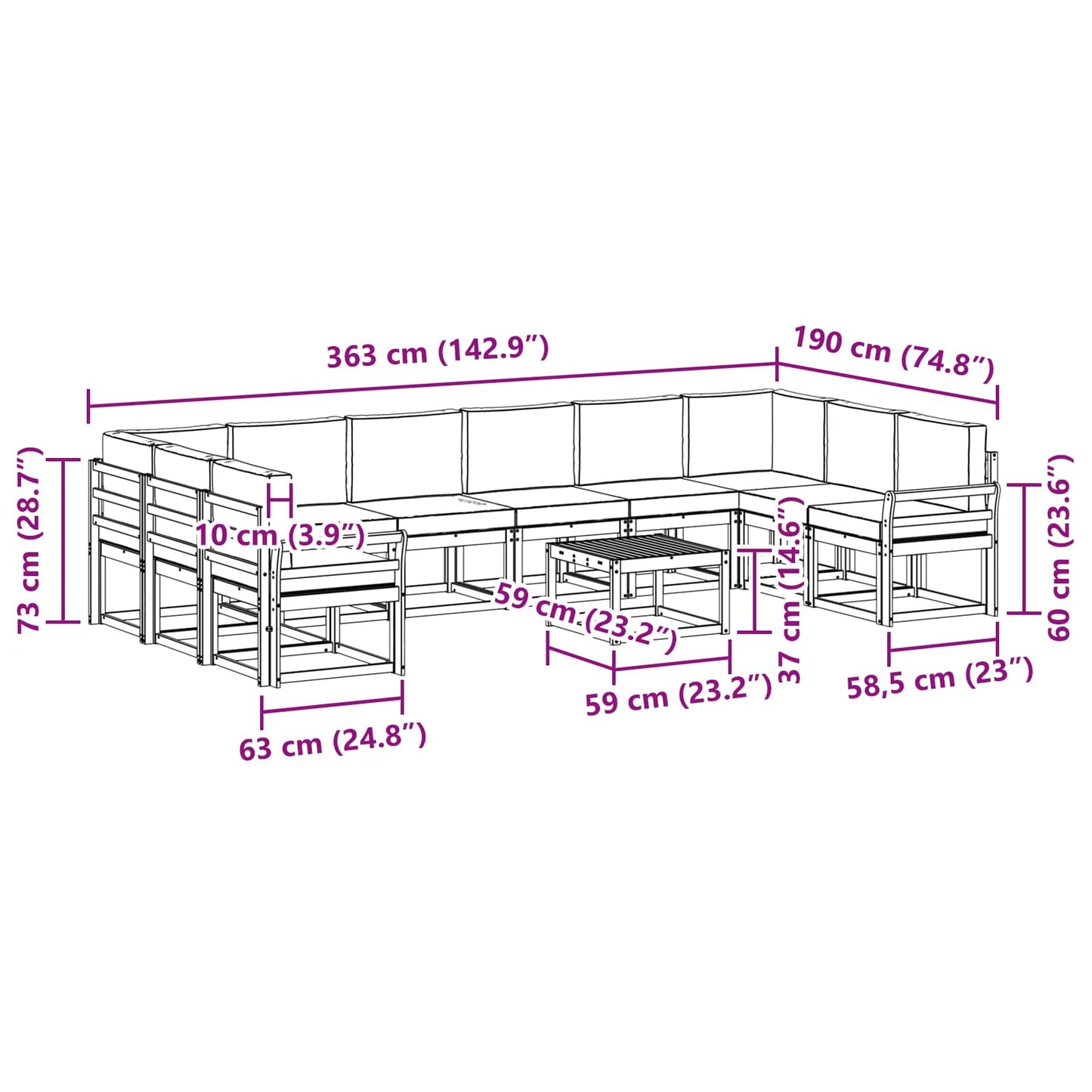 Outdoor-Sofagarnitur 11 stk. Natur und Creme
