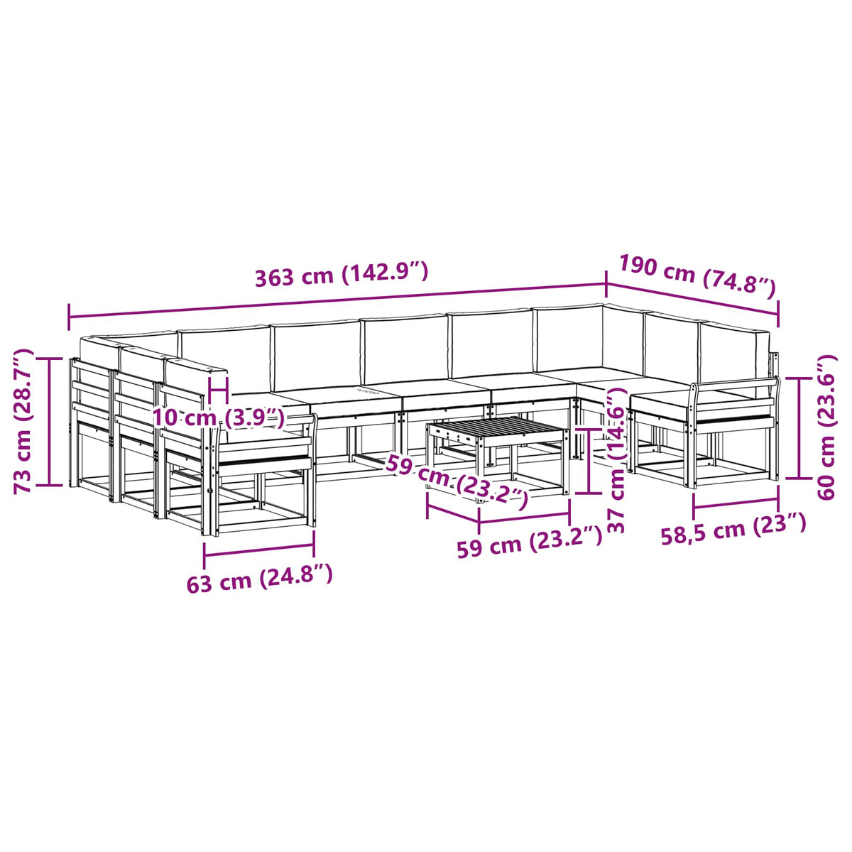 Outdoor-Sofagarnitur 11 stk. Natur und Creme