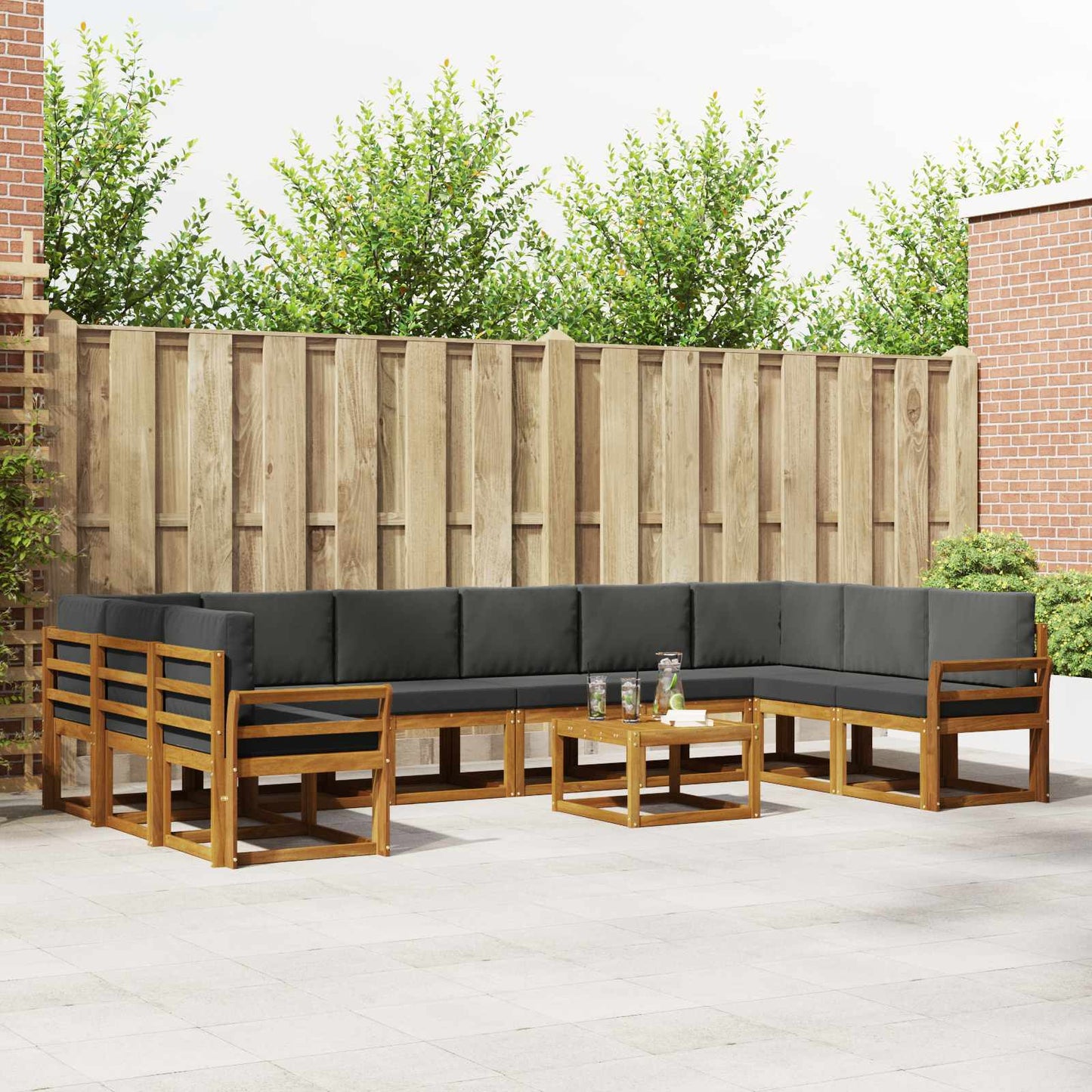 Outdoor-Sofagarnitur 11 stk. Natur und Anthrazit