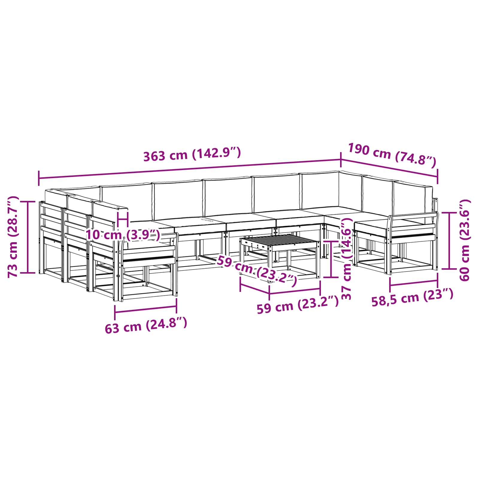 Outdoor-Sofagarnitur 11 stk. Natur und Anthrazit