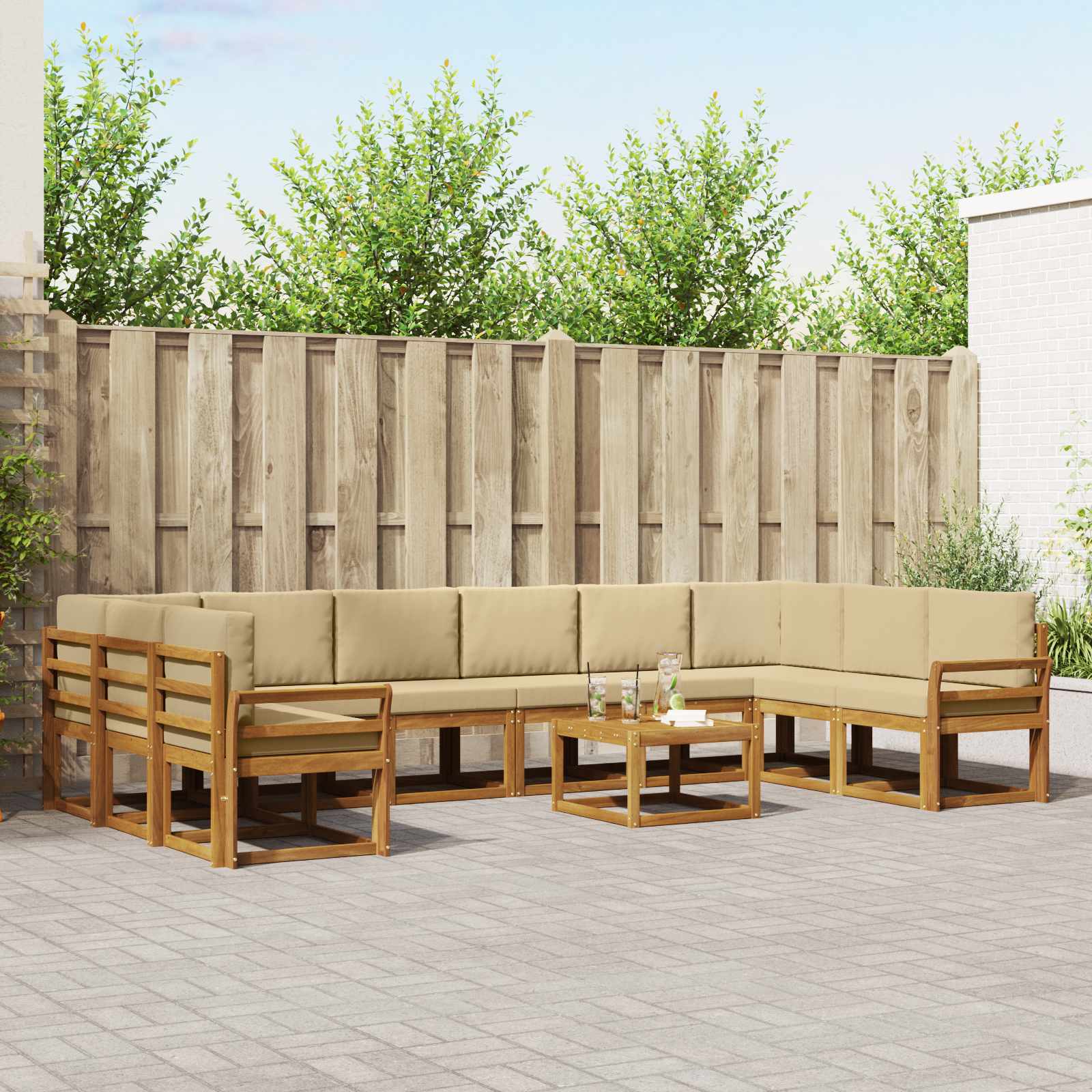 Outdoor-Sofagarnitur mit Kissen 11 pcs Natur und Beige