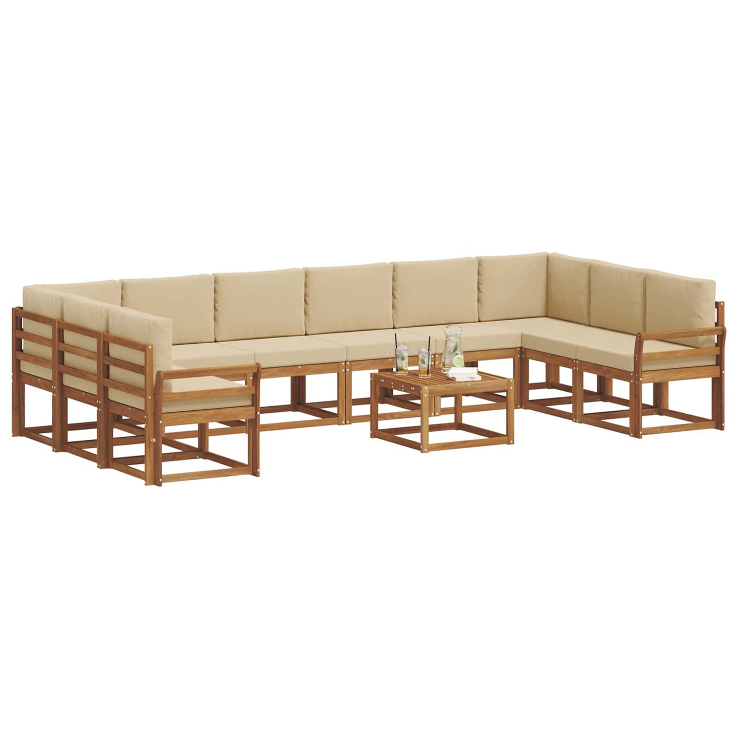 Outdoor-Sofagarnitur mit Kissen 11 pcs Natur und Beige