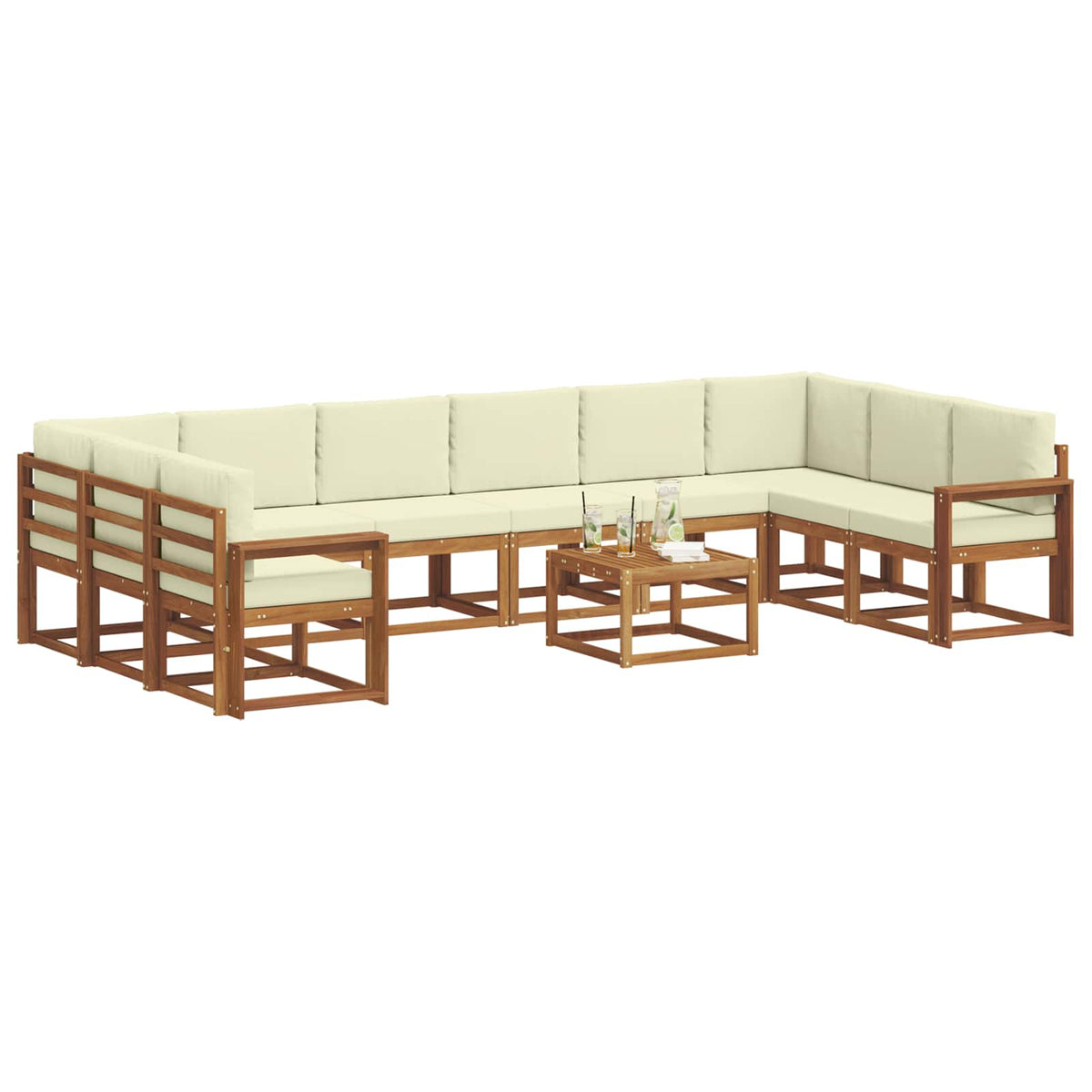 Outdoor-Sofagarnitur 11 stk. Natur und Creme
