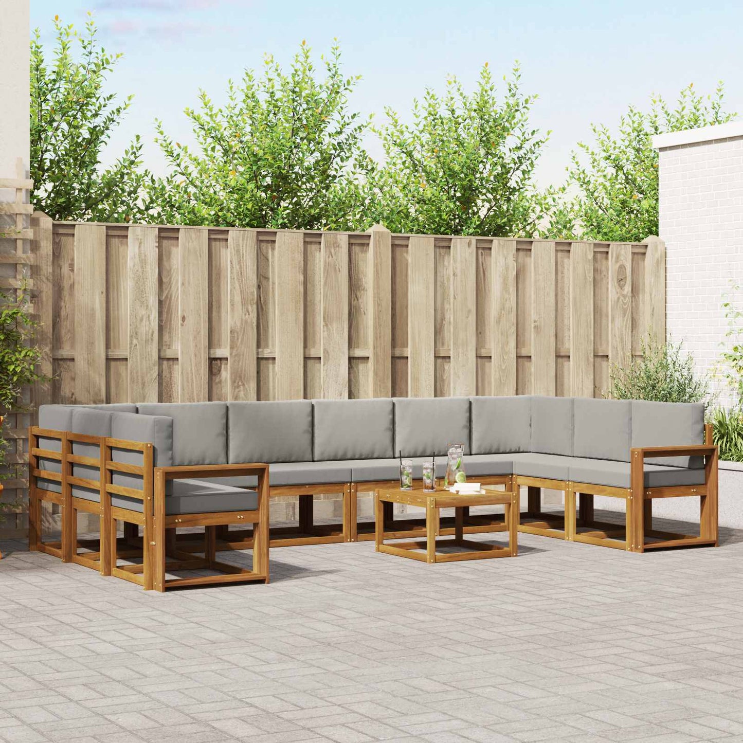 Outdoor-Sofagarnitur mit Kissen 11 pcs Natürlich und Hellgrau