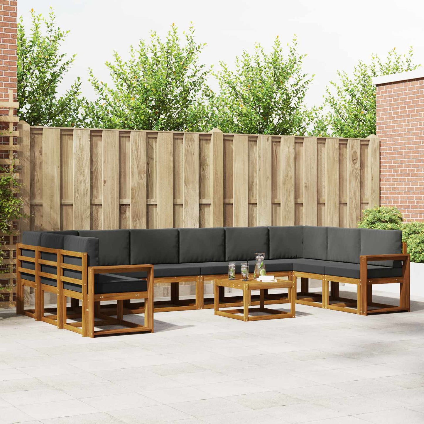 Outdoor-Sofagarnitur 11 stk. Natur und Anthrazit