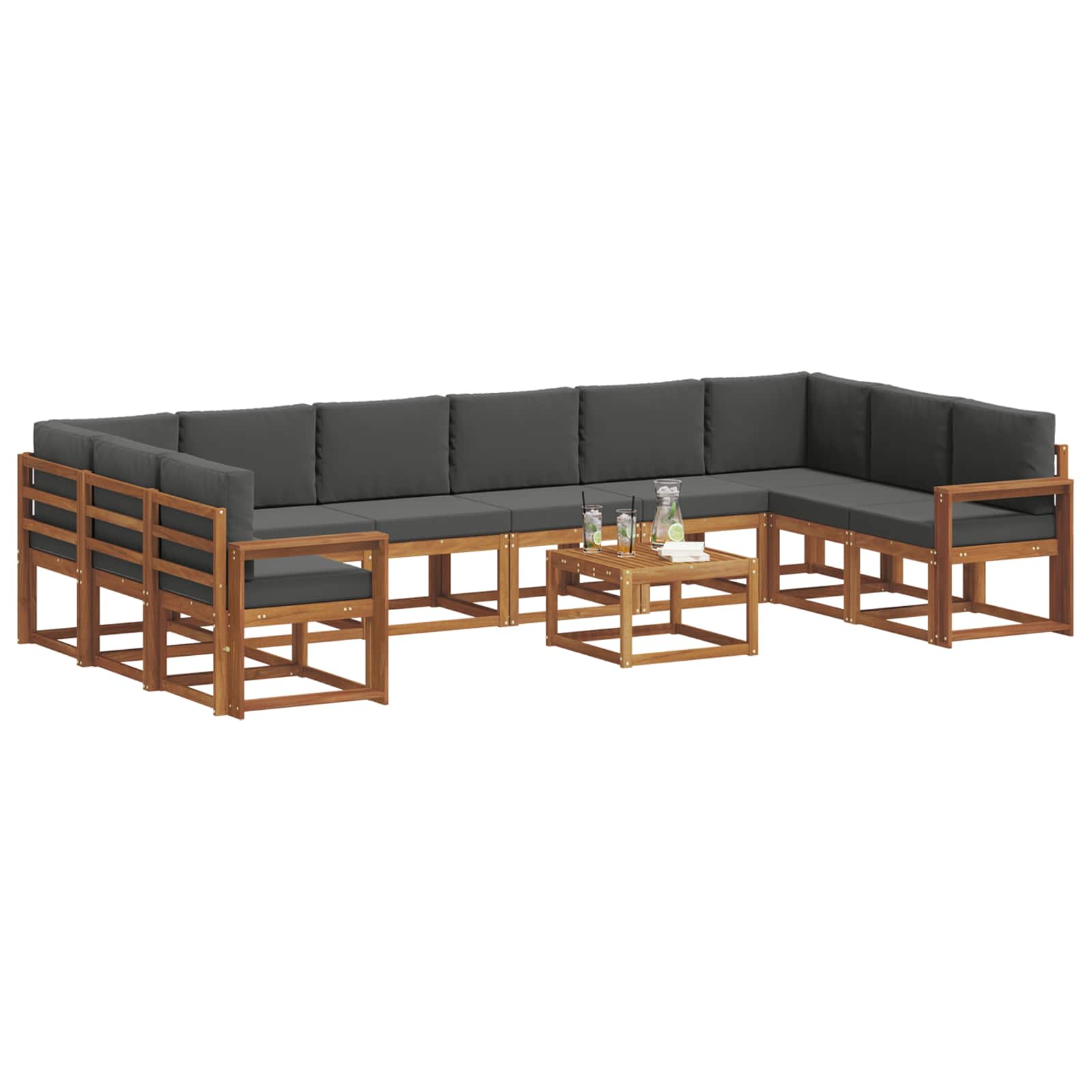 Outdoor-Sofagarnitur 11 stk. Natur und Anthrazit