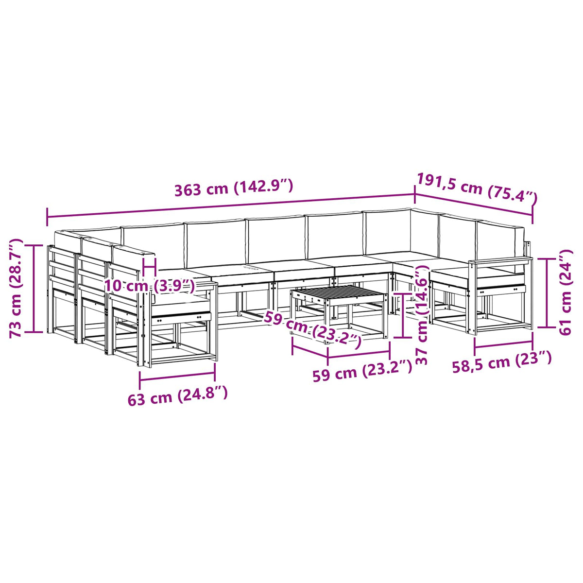 Outdoor-Sofagarnitur 11 stk. Natur und Anthrazit