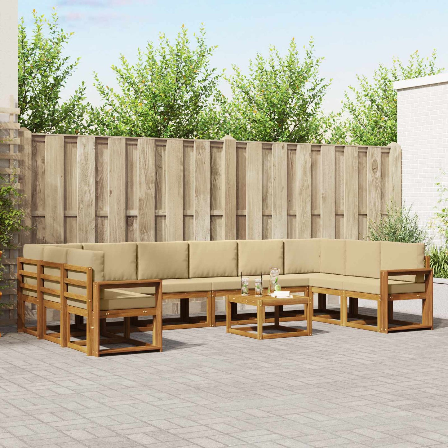 Outdoor-Sofagarnitur mit Kissen 11 pcs Natur und Beige