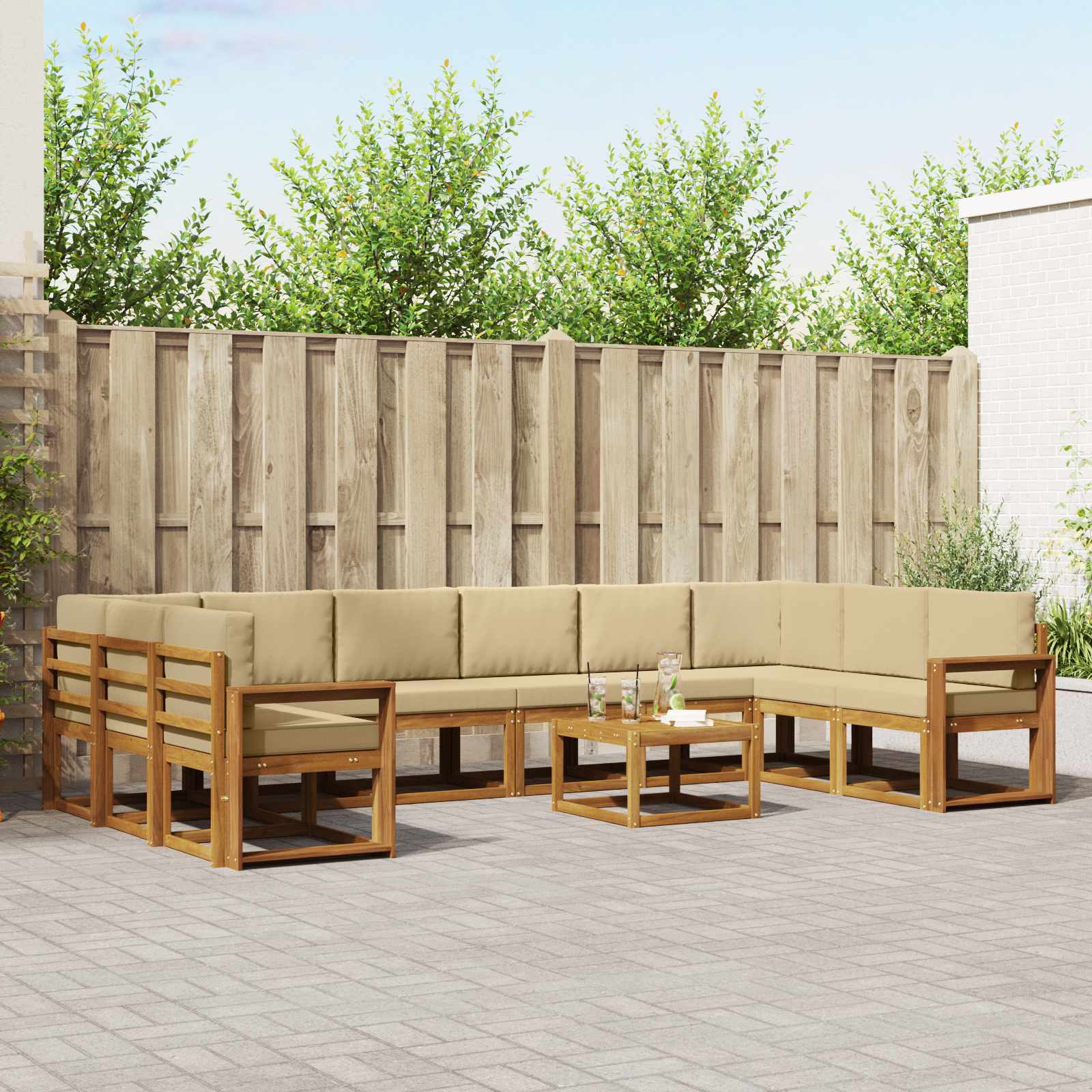 Outdoor-Sofagarnitur mit Kissen 11 pcs Natur und Beige