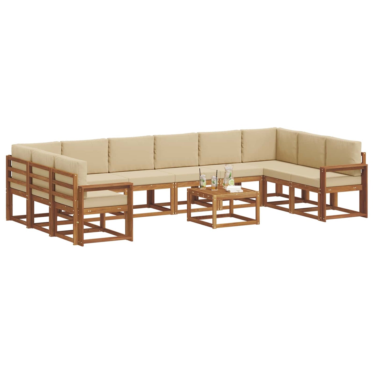 Outdoor-Sofagarnitur mit Kissen 11 pcs Natur und Beige