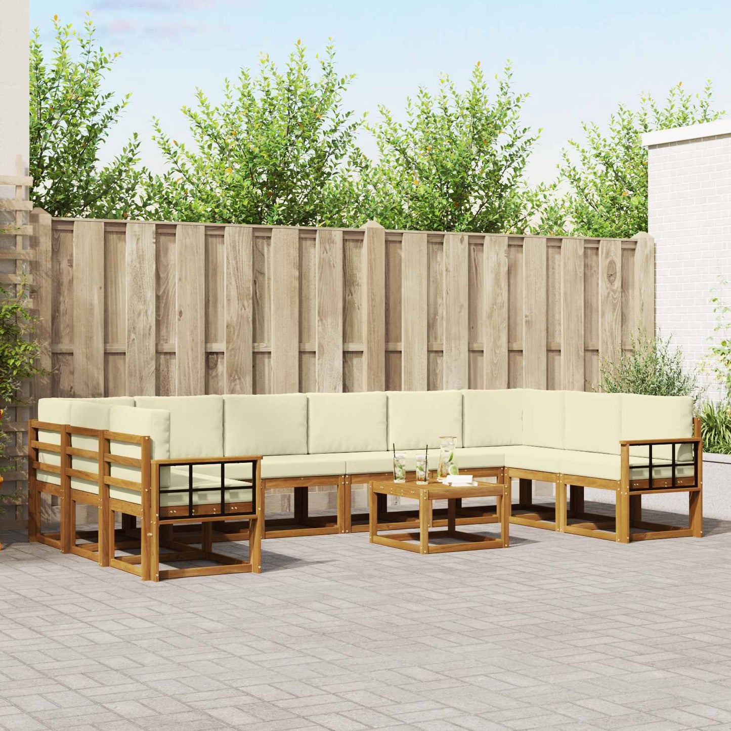 Outdoor-Sofagarnitur 11 stk. Natur und Creme