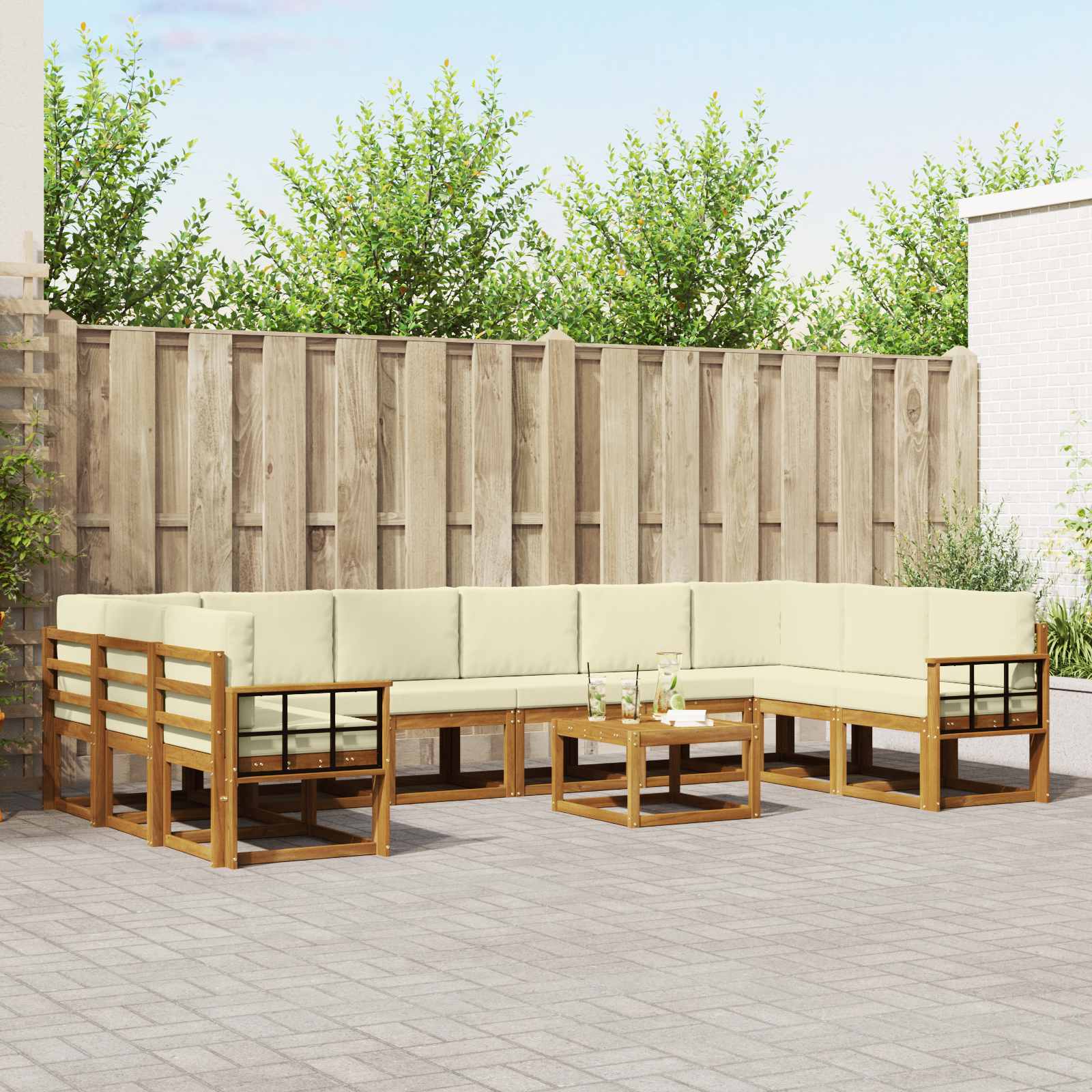 Outdoor-Sofagarnitur 11 stk. Natur und Creme