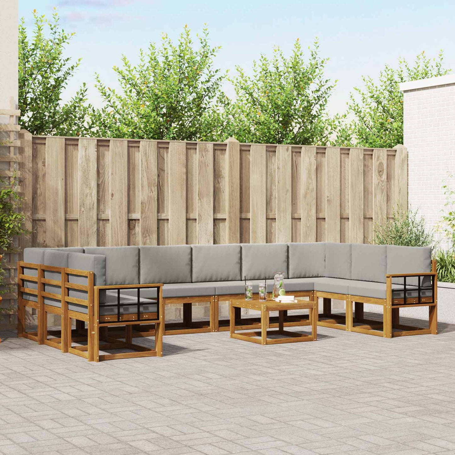 Outdoor-Sofagarnitur mit Kissen 11 pcs Natürlich und Hellgrau