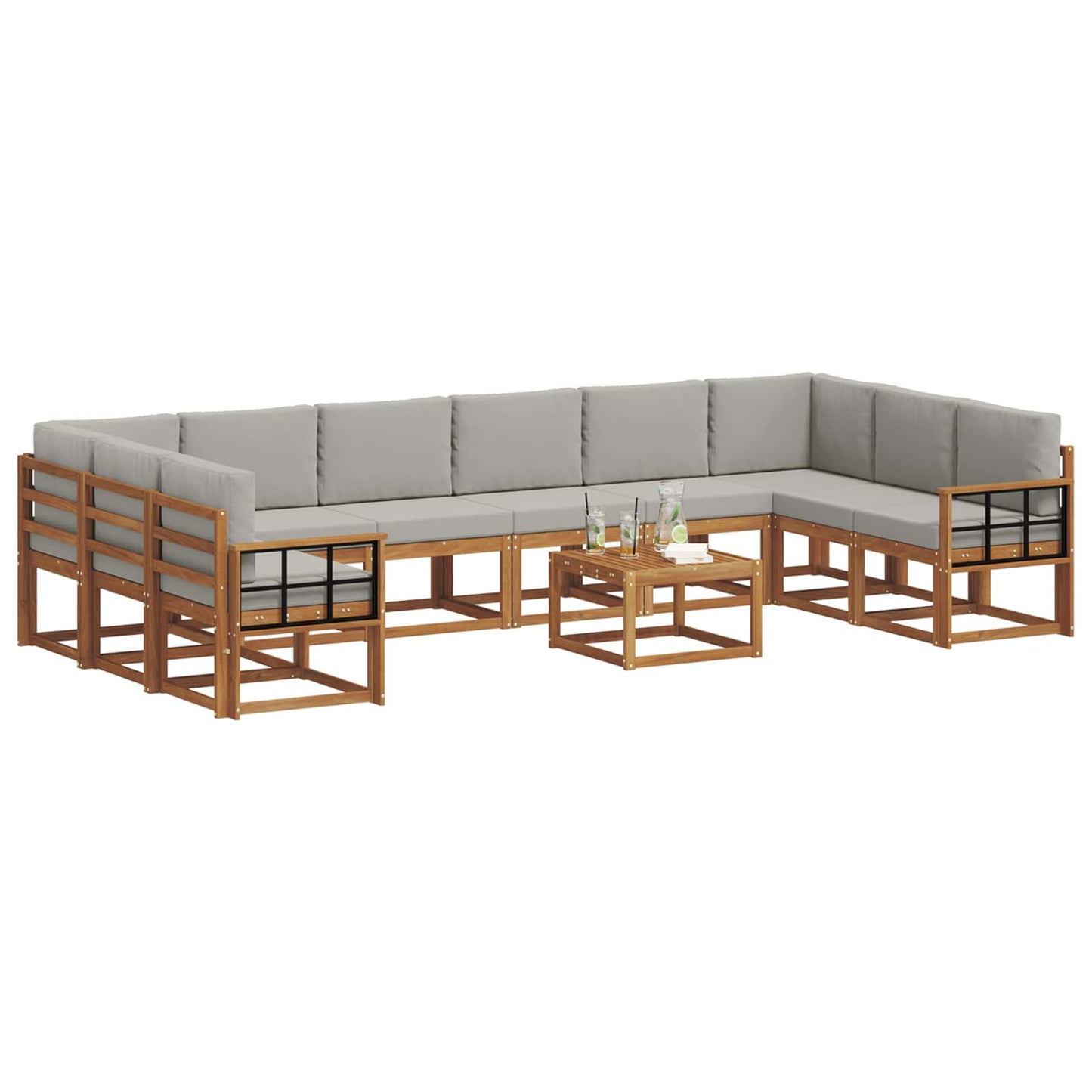 Outdoor-Sofagarnitur mit Kissen 11 pcs Natürlich und Hellgrau