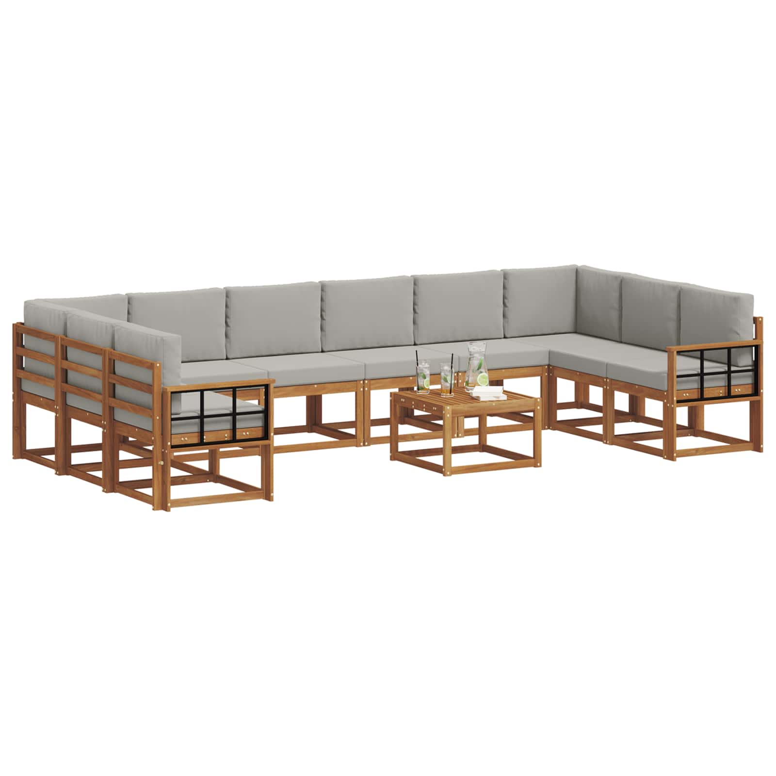 Outdoor-Sofagarnitur mit Kissen 11 pcs Natürlich und Hellgrau