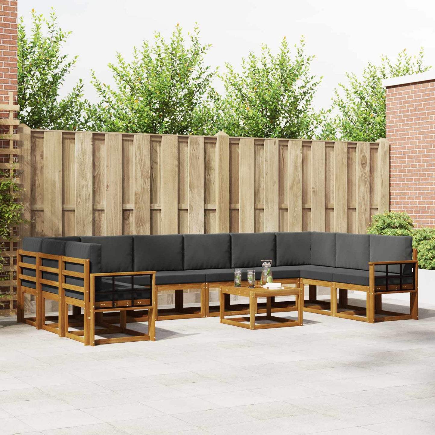 Outdoor-Sofagarnitur 11 stk. Natur und Anthrazit