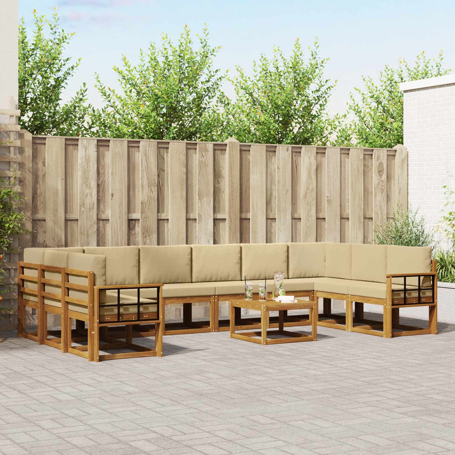 Outdoor-Sofagarnitur mit Kissen 11 pcs Natur und Beige