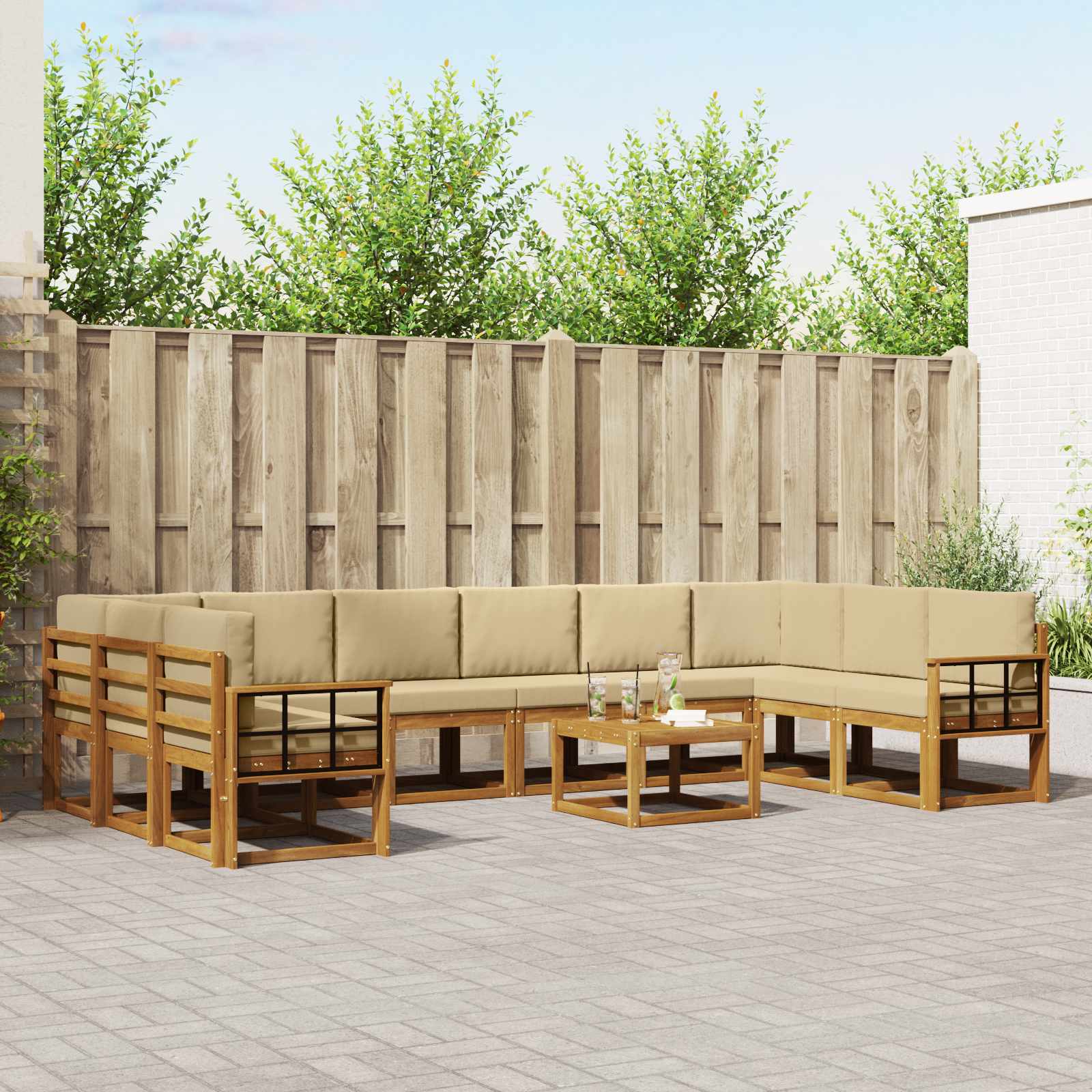 Outdoor-Sofagarnitur mit Kissen 11 pcs Natur und Beige