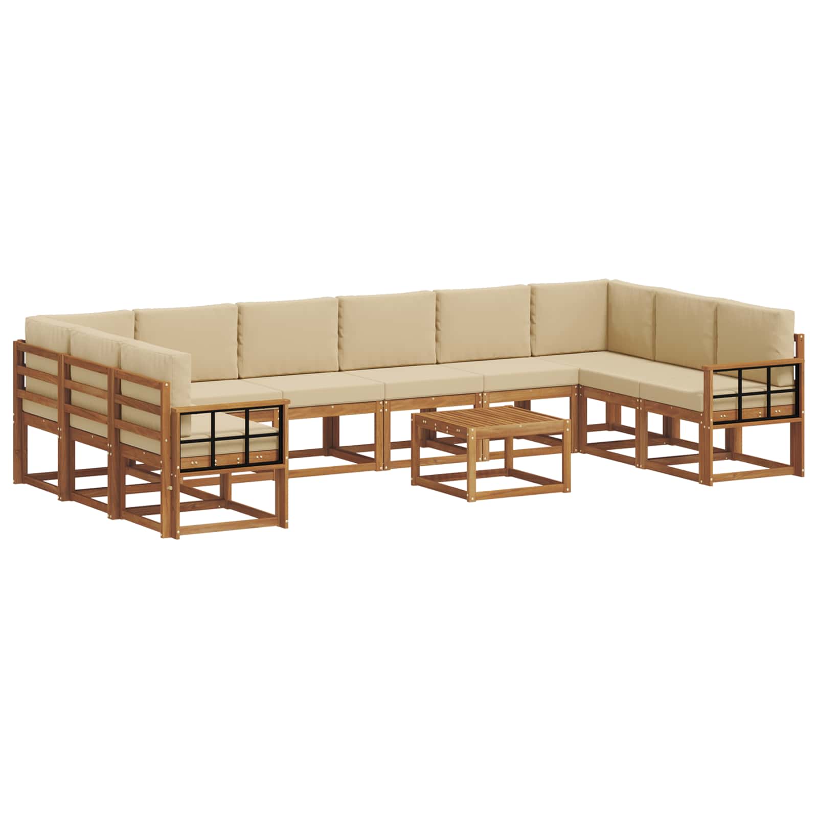 Outdoor-Sofagarnitur mit Kissen 11 pcs Natur und Beige