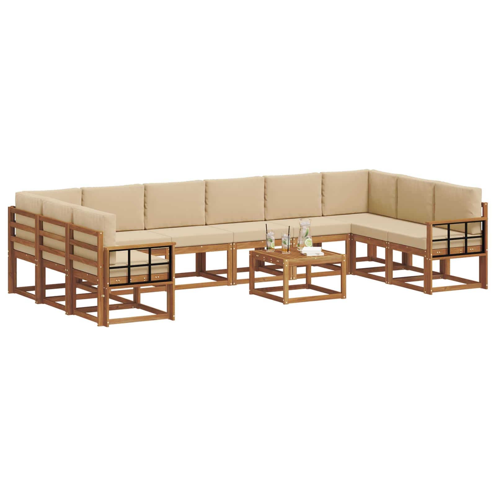 Outdoor-Sofagarnitur mit Kissen 11 pcs Natur und Beige