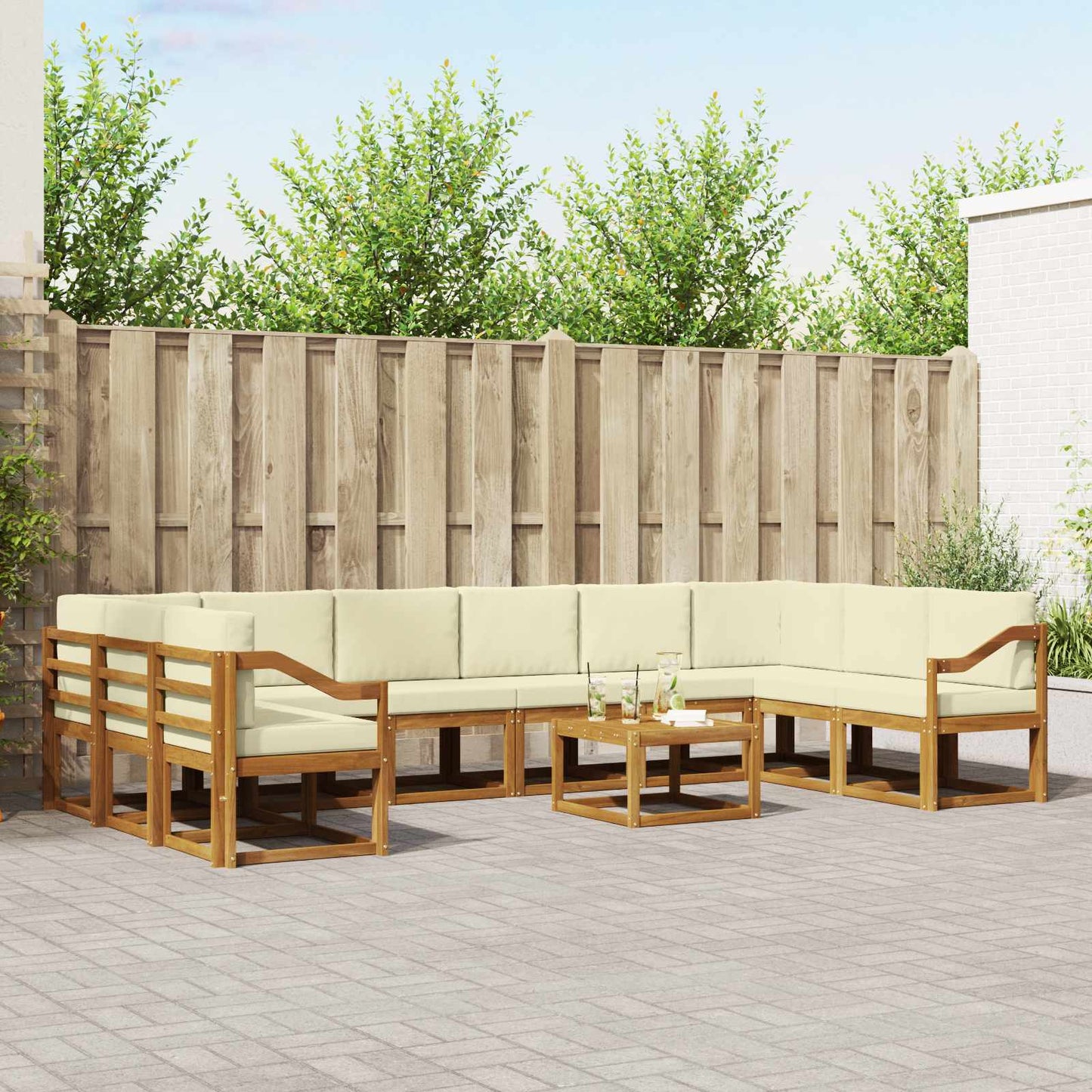 Outdoor-Sofagarnitur 11 stk. Natur und Creme