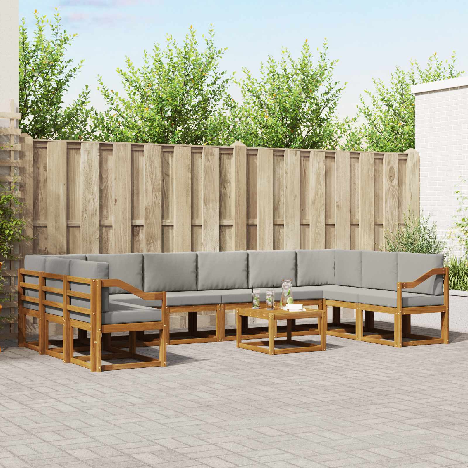 Outdoor-Sofagarnitur mit Kissen 11 pcs Natürlich und Hellgrau