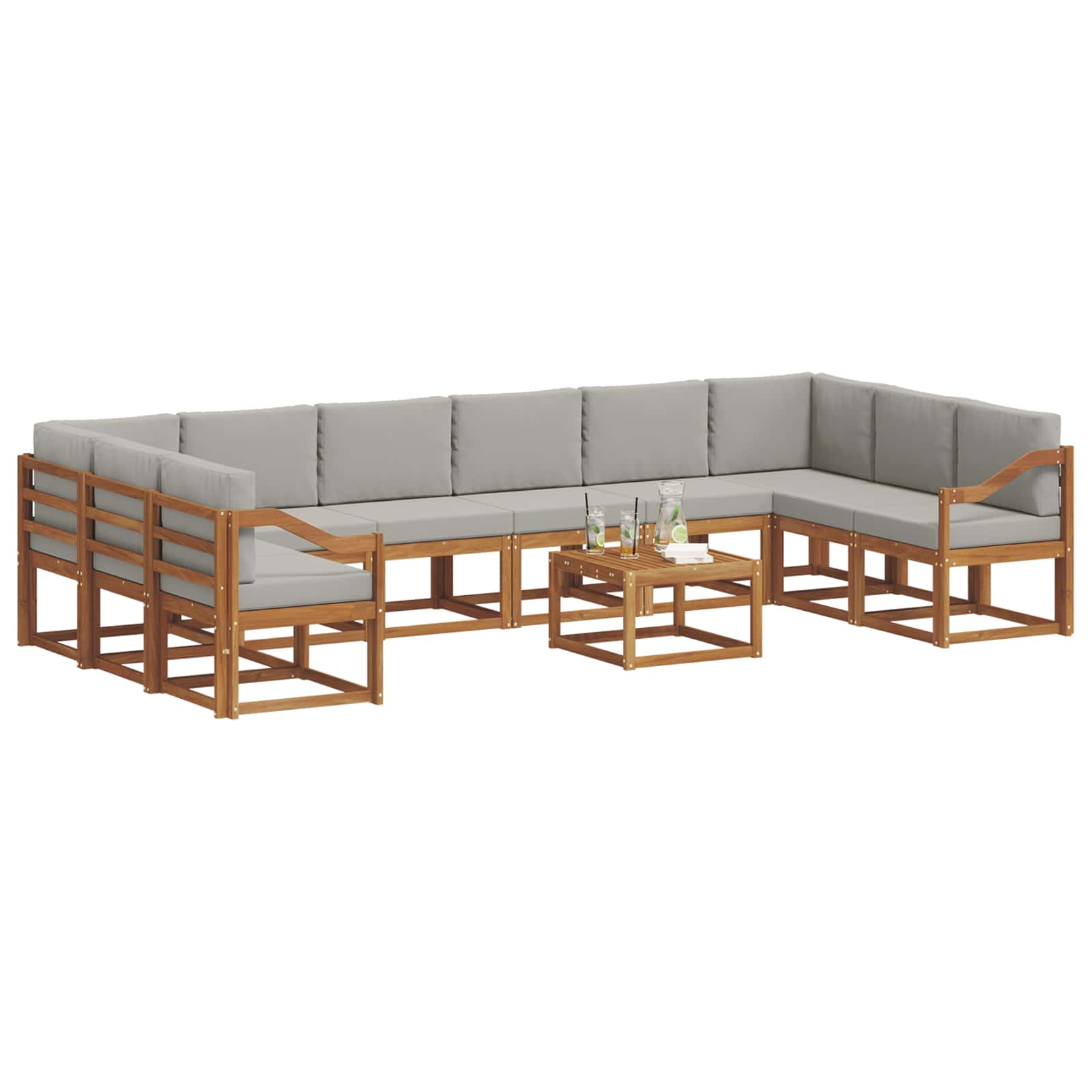 Outdoor-Sofagarnitur mit Kissen 11 pcs Natürlich und Hellgrau