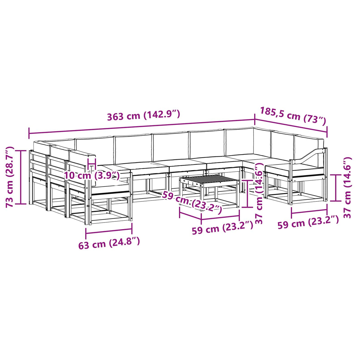 Outdoor-Sofagarnitur 11 stk. Natur und Anthrazit