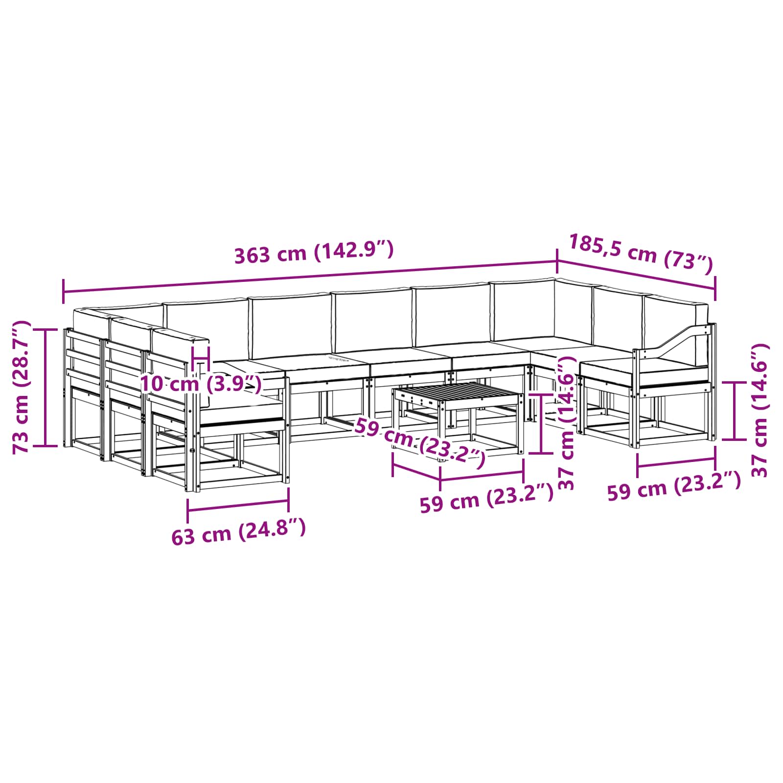 Outdoor-Sofagarnitur 11 stk. Natur und Anthrazit