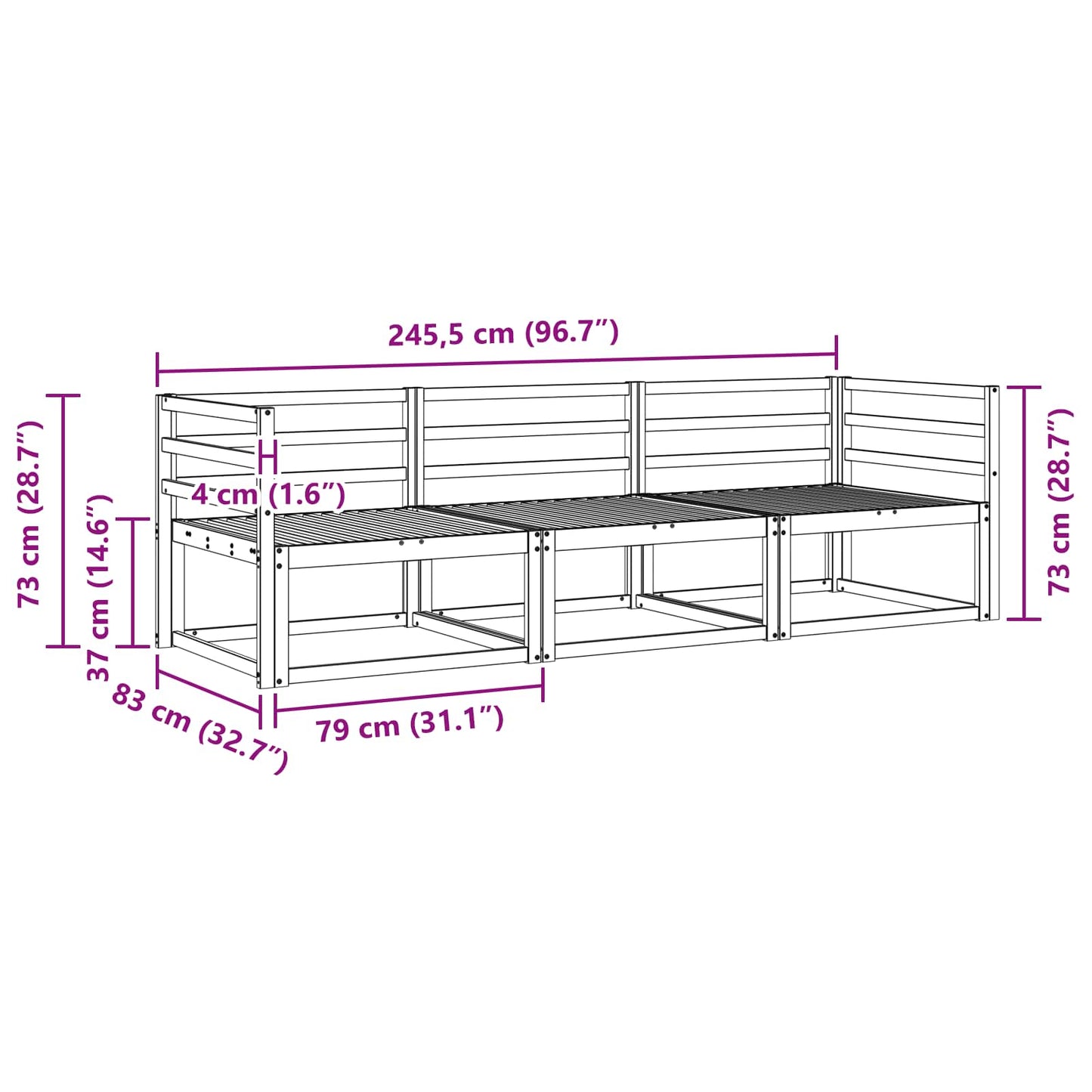Outdoor-Sofagarnitur 3 stk. Natur Massivholz Akazie