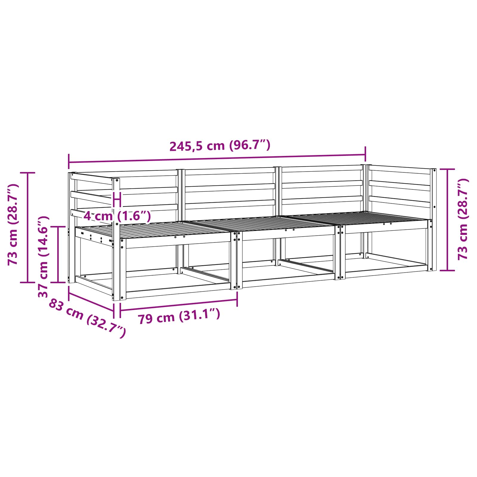 Outdoor-Sofagarnitur 3 stk. Natur Massivholz Akazie