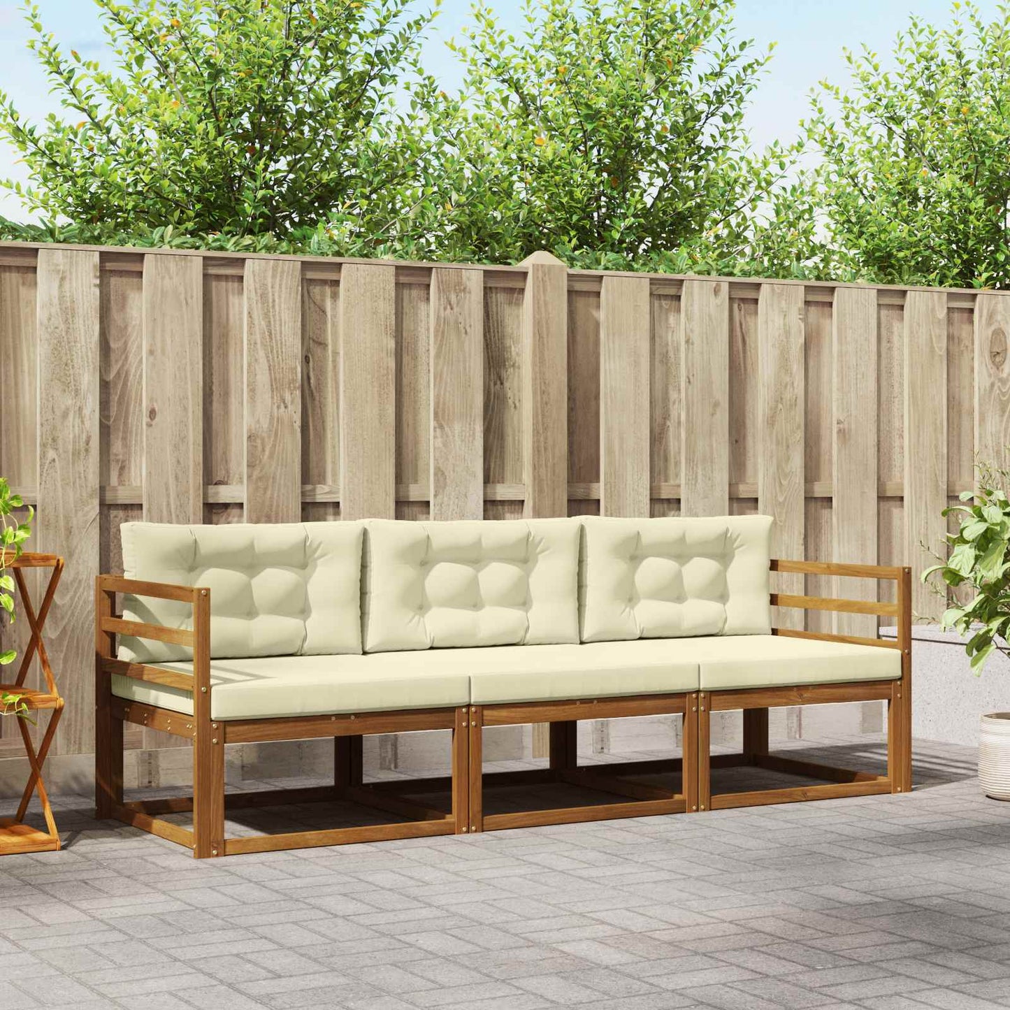 Outdoor-Sofagarnitur 3 stk. Natur und Creme