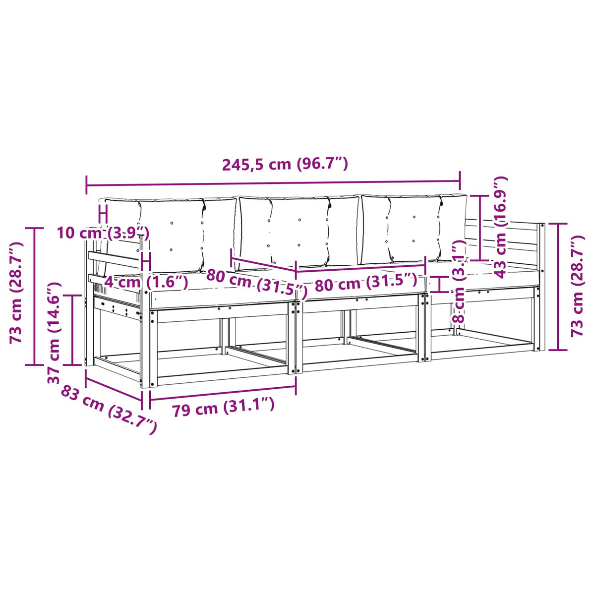 Outdoor-Sofagarnitur 3 stk. Natur und Anthrazit