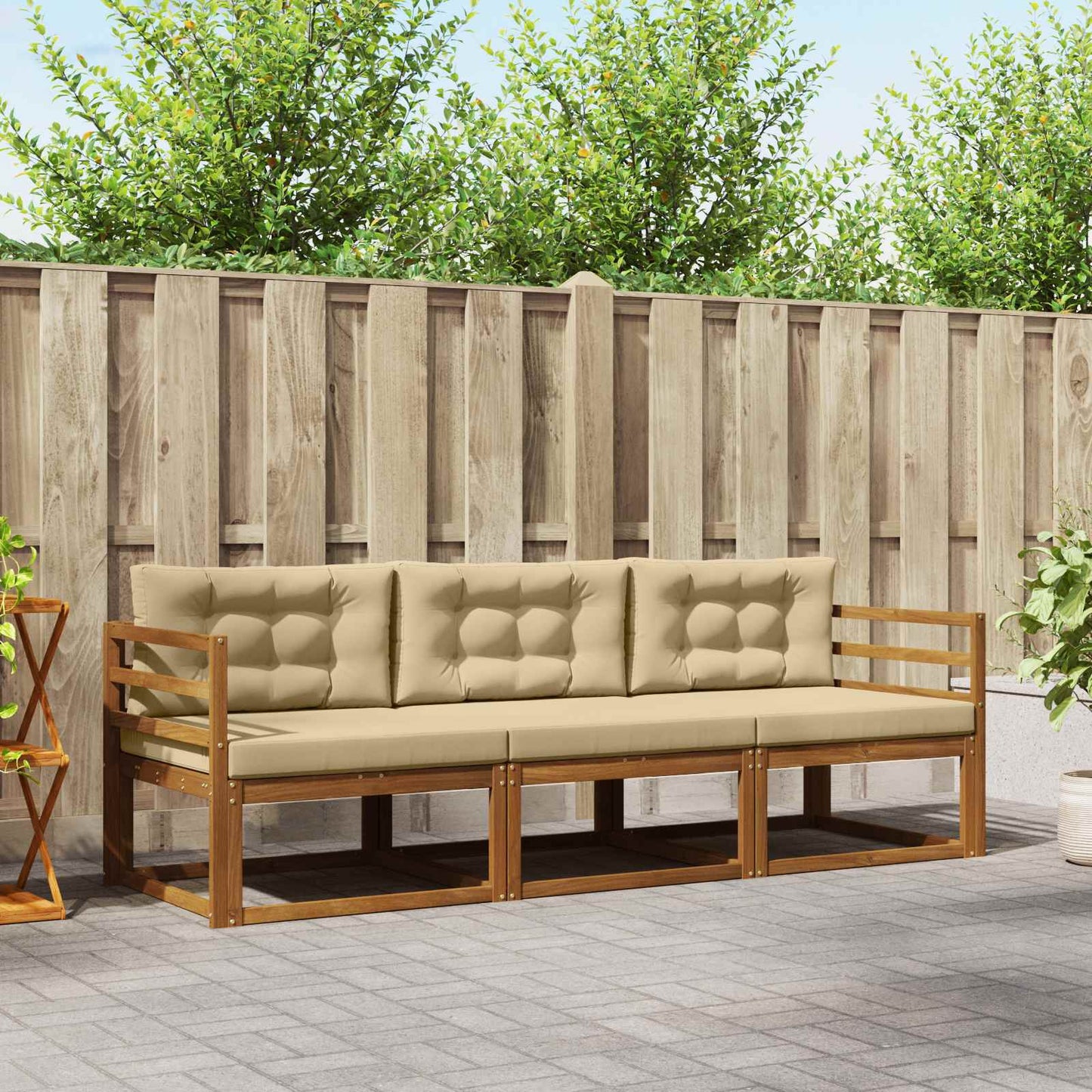 Outdoor-Sofagarnitur 3 stk. Natur und Beige